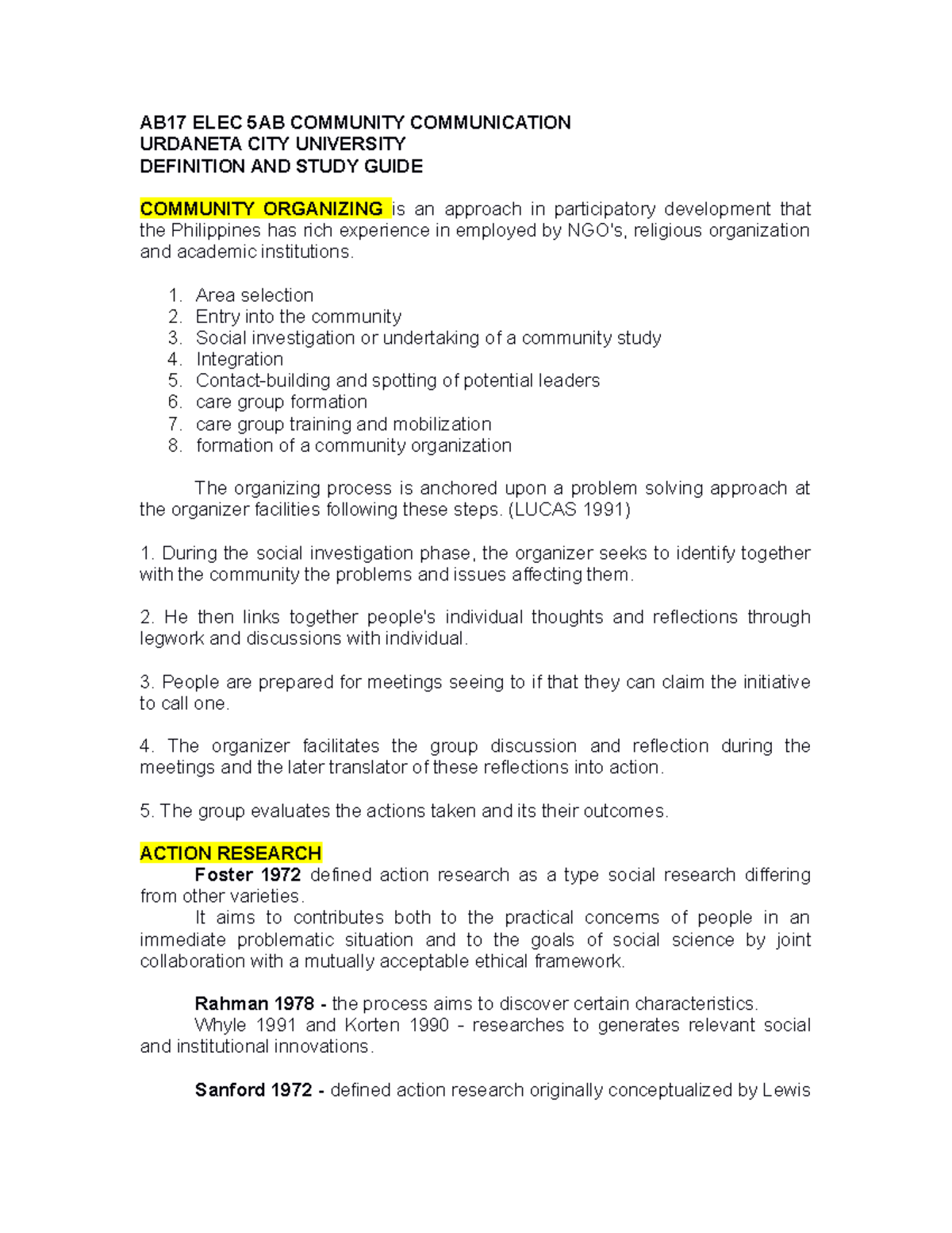 Community Organizing ( Commcomm) - AB17 ELEC 5AB COMMUNITY ...