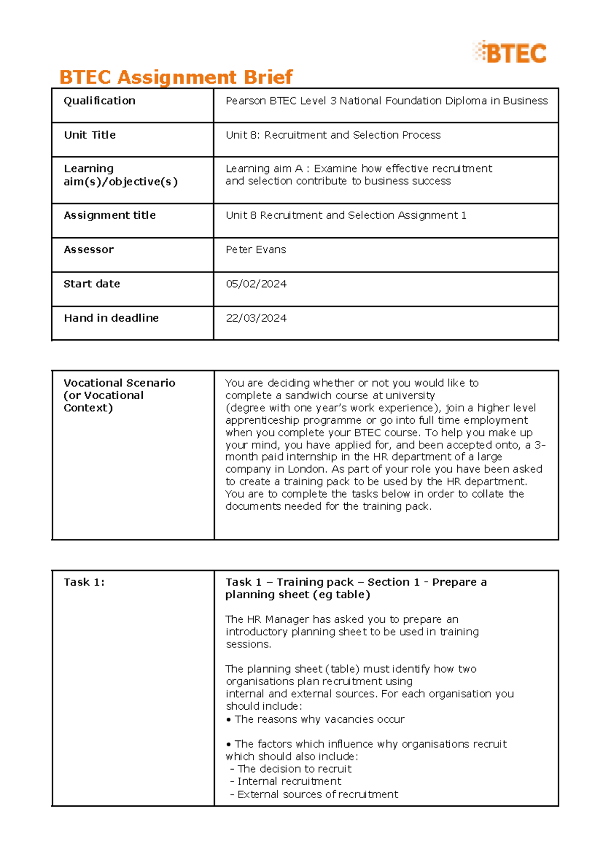 [Template] BTEC L3 Unit 8 Assign 1 - 23-24 - BTEC Assignment Brief ...