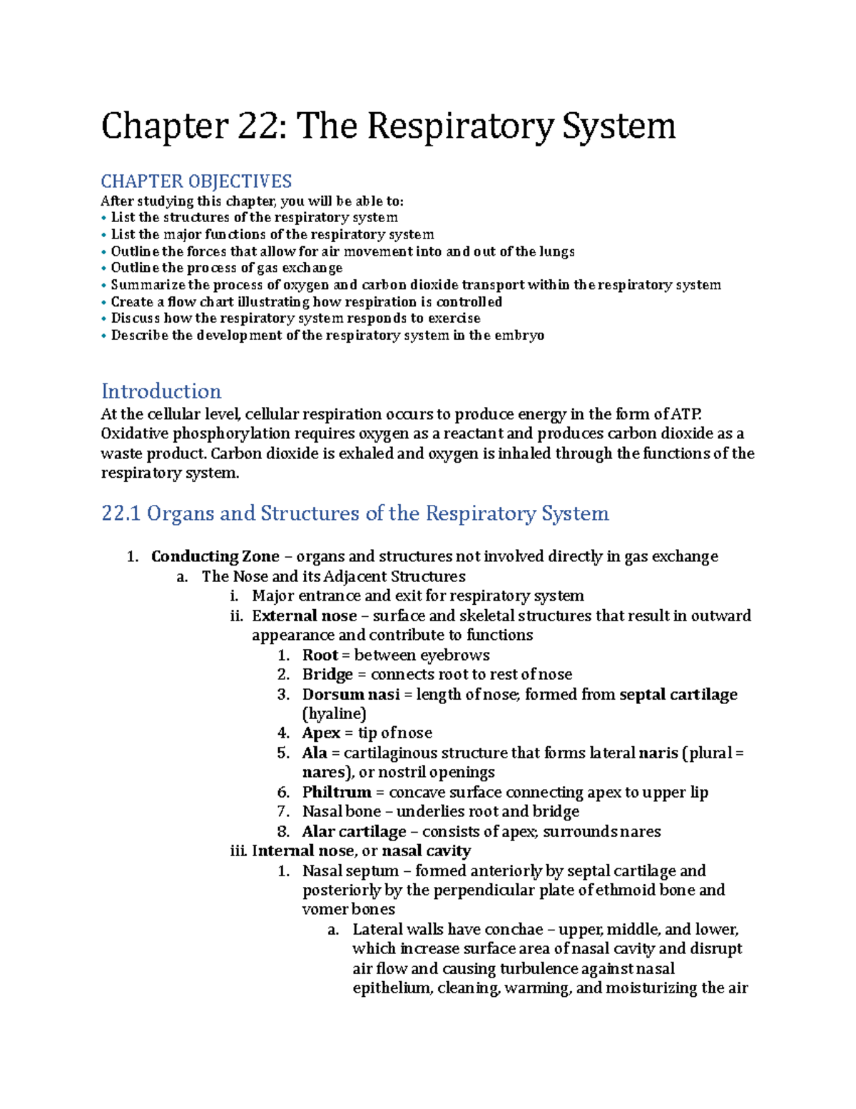 Ch. 22 Outline Respiratory - Chapter 22: The Respiratory System CHAPTER ...