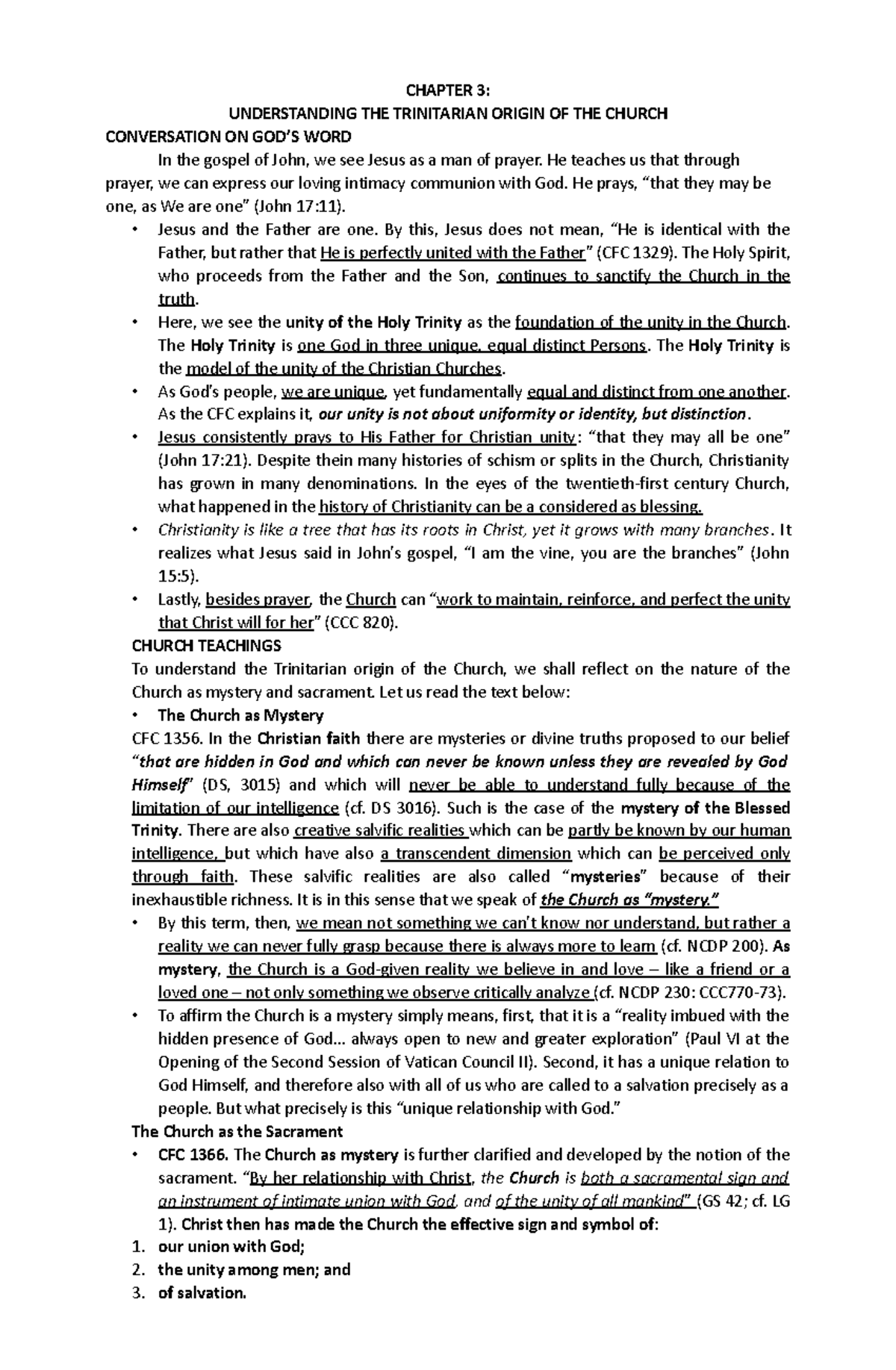 Lesson 3 Understanding THE Trinitarian Origin OF THE Church Students ...