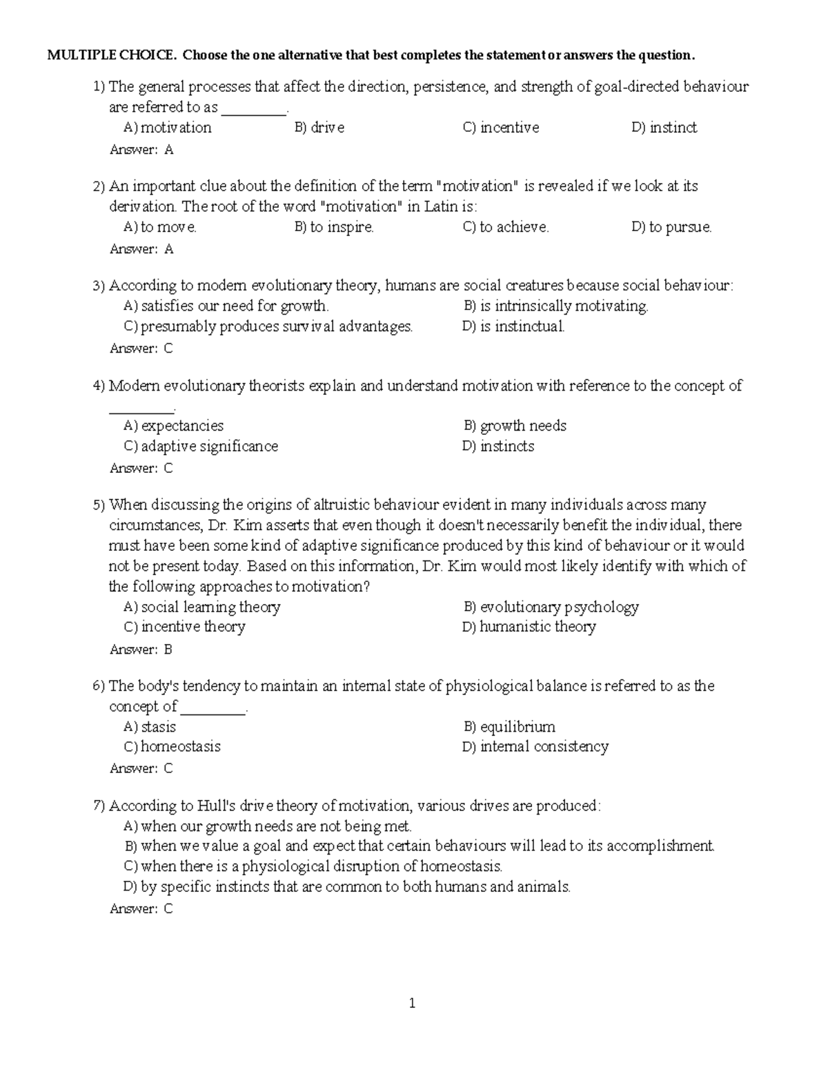 Chapter 11 - Psych Ch 11 Textbook Notes - MULTIPLE CHOICE. Choose The ...