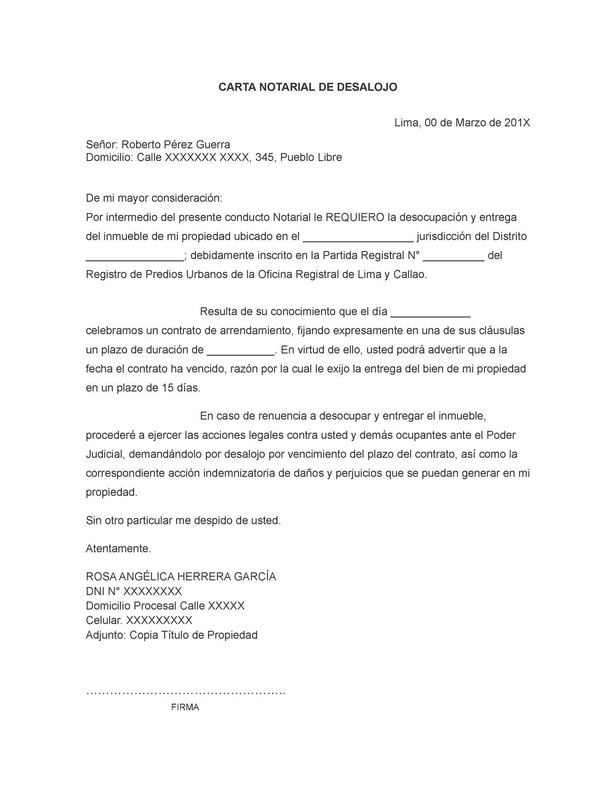 7 11 52 2 Modelo Carta Notarial Desalojo En El Regimen Peruano Carta