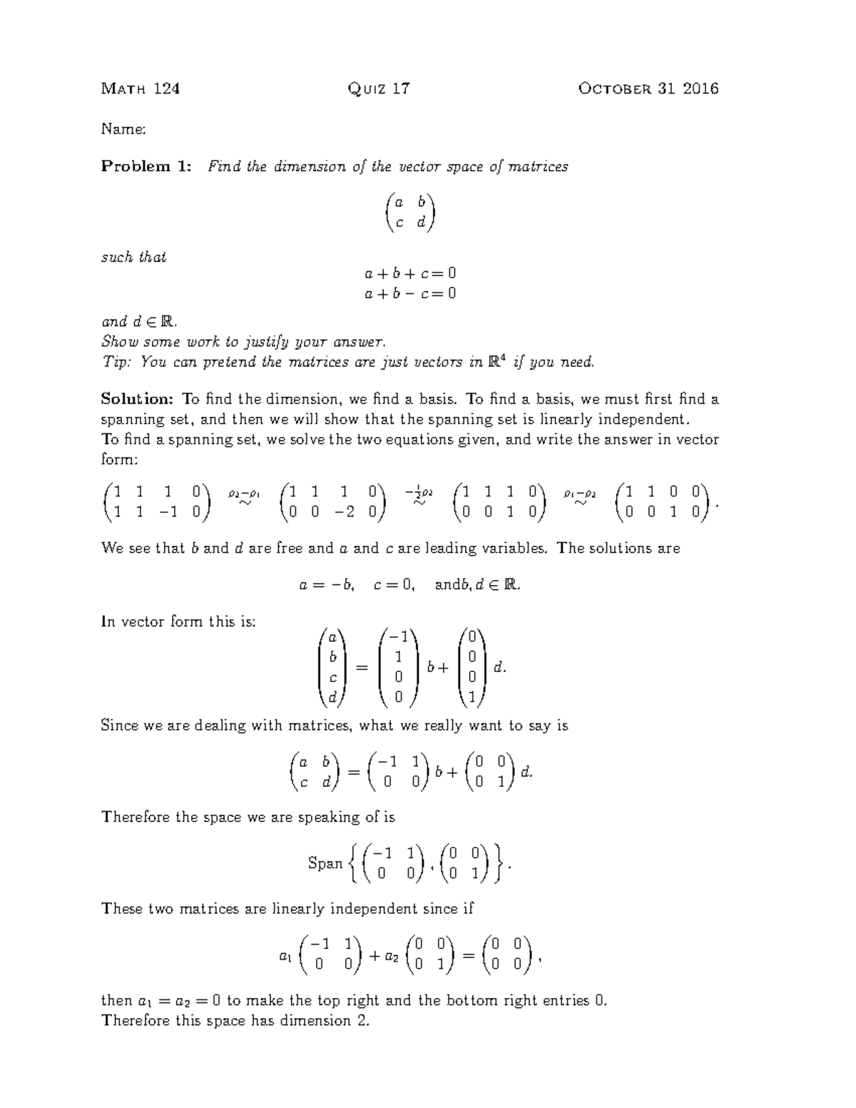 MATH124 2016-2017 Quiz 17 - Questions & Answers - Math 124 Quiz 17 ...