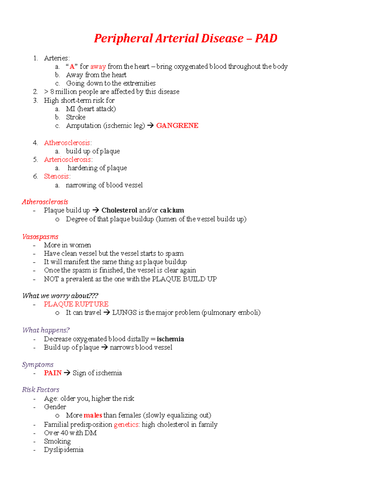 peripheral arterial disease case study examples