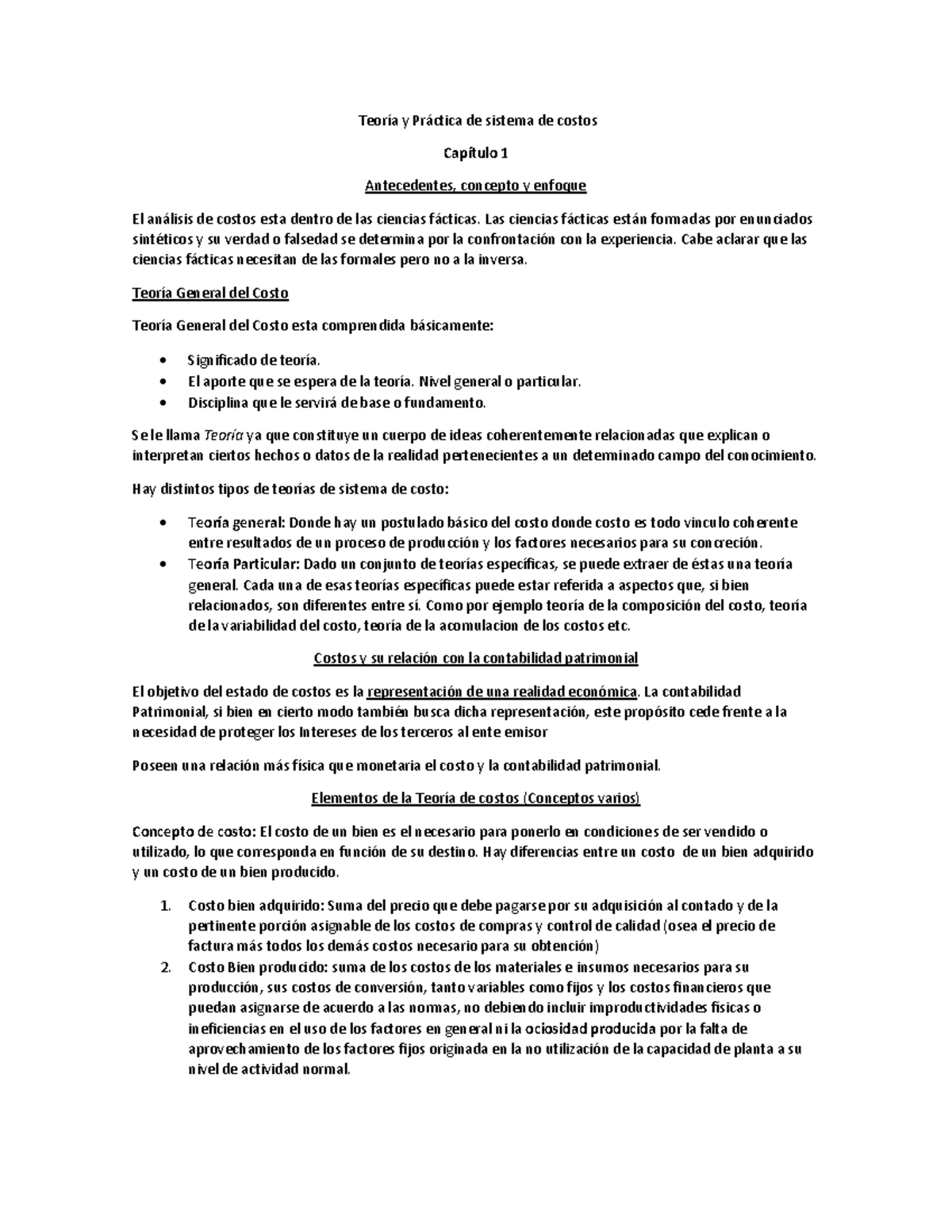 Resumen Teoria Sistemas de Costos - Teoría y Práctica de sistema de ...