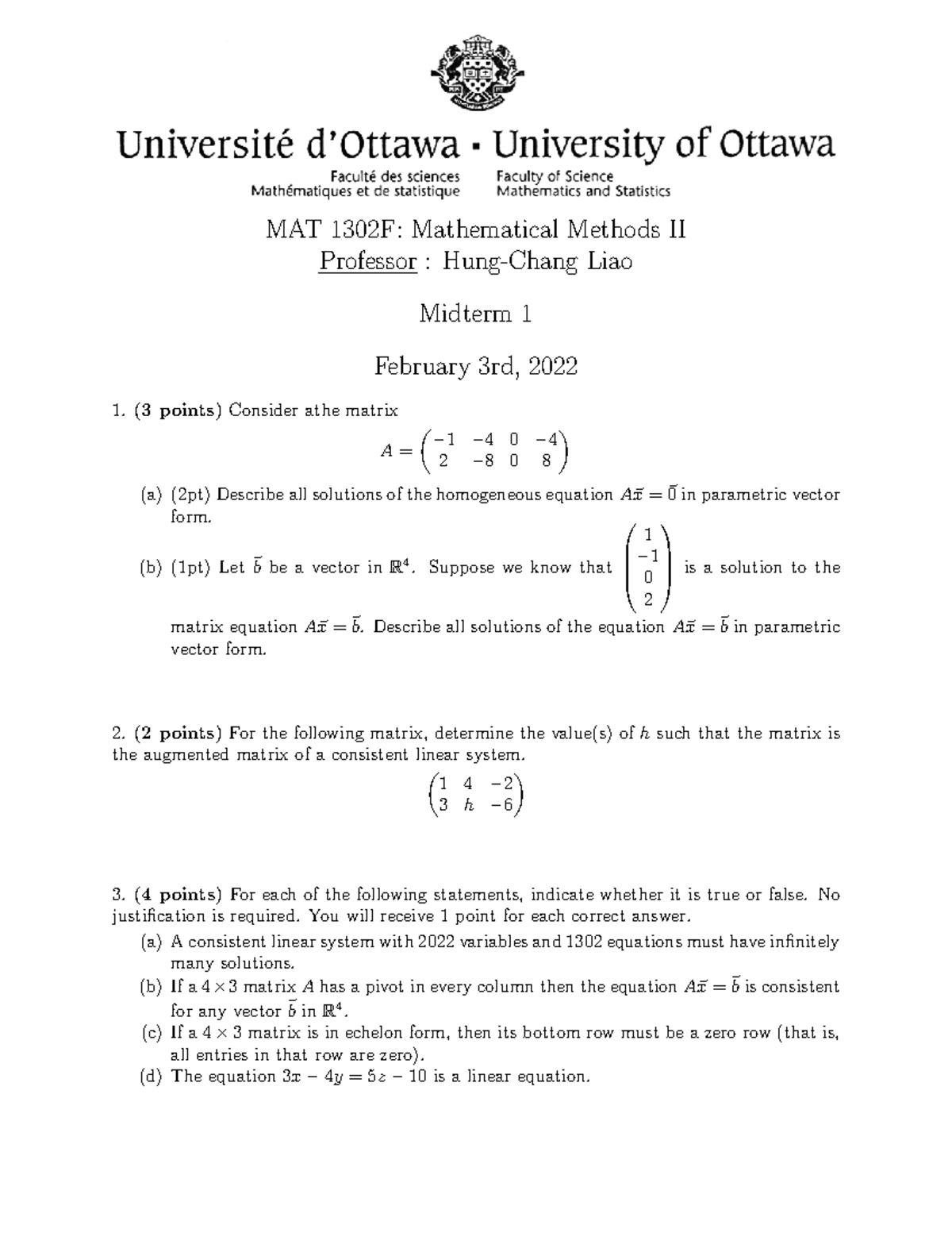 1302F W22 Midterm 1 - MAT 1302F: Mathematical Methods II Professor ...