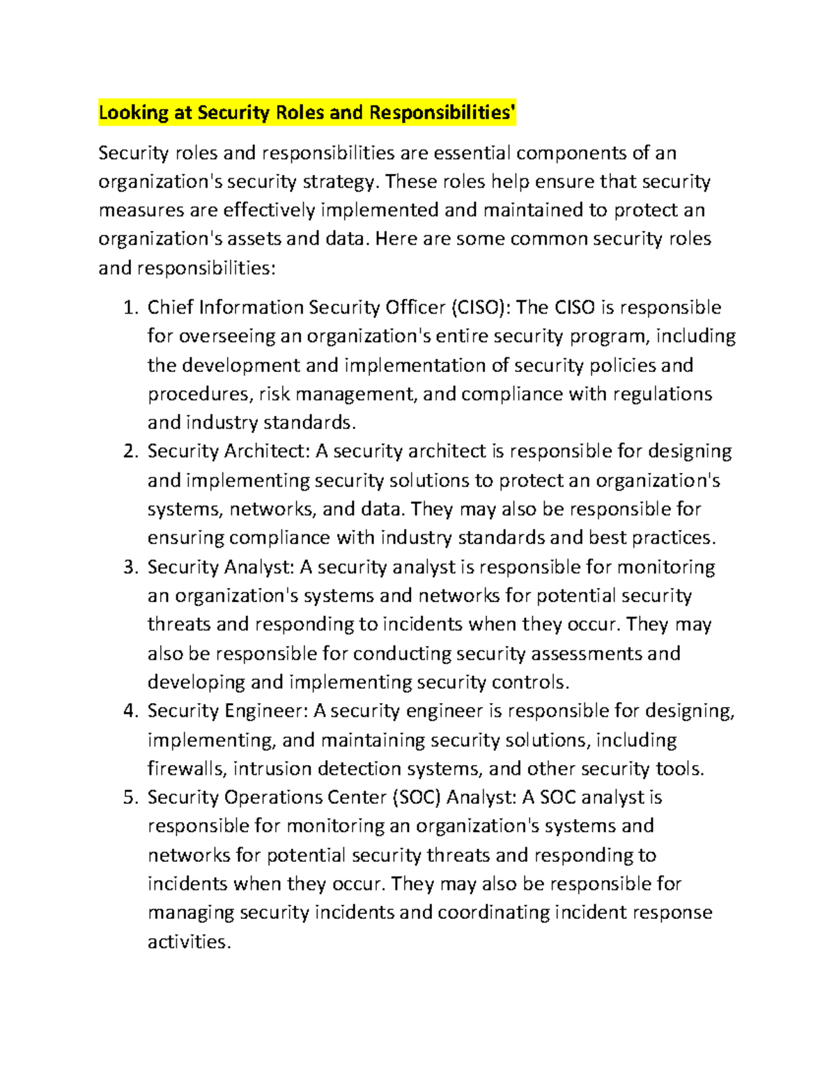 11.4 (67) - John - Looking at Security Roles and Responsibilities ...