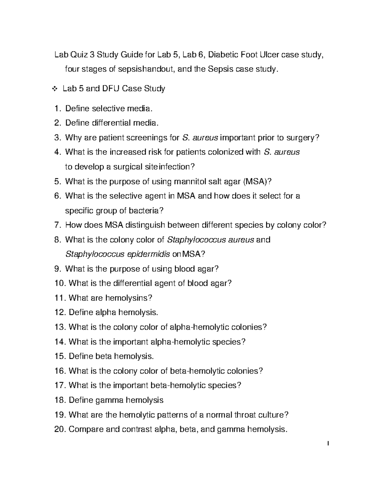 Lab Quiz 3 Study Guide Lab Quiz 3 Study Guide for Lab 5, Lab 6