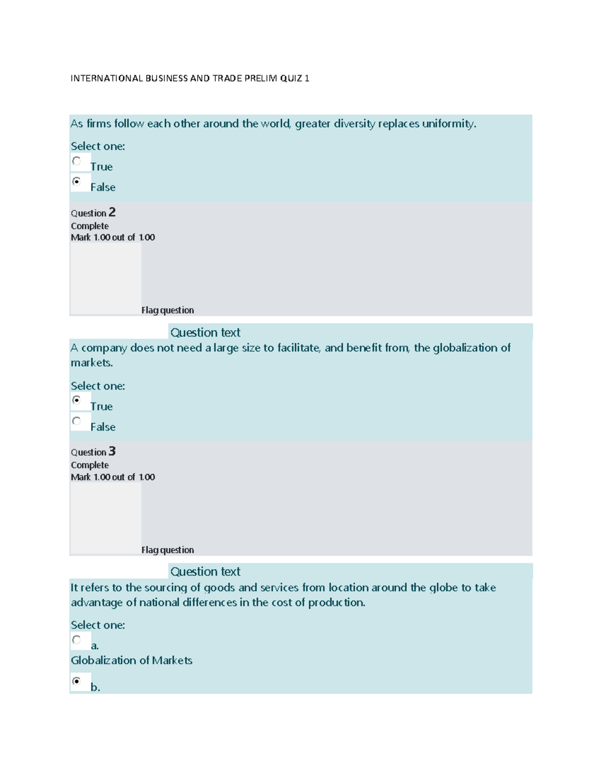 International Business AND Trade Prelim QUIZ 1 - INTERNATIONAL BUSINESS ...