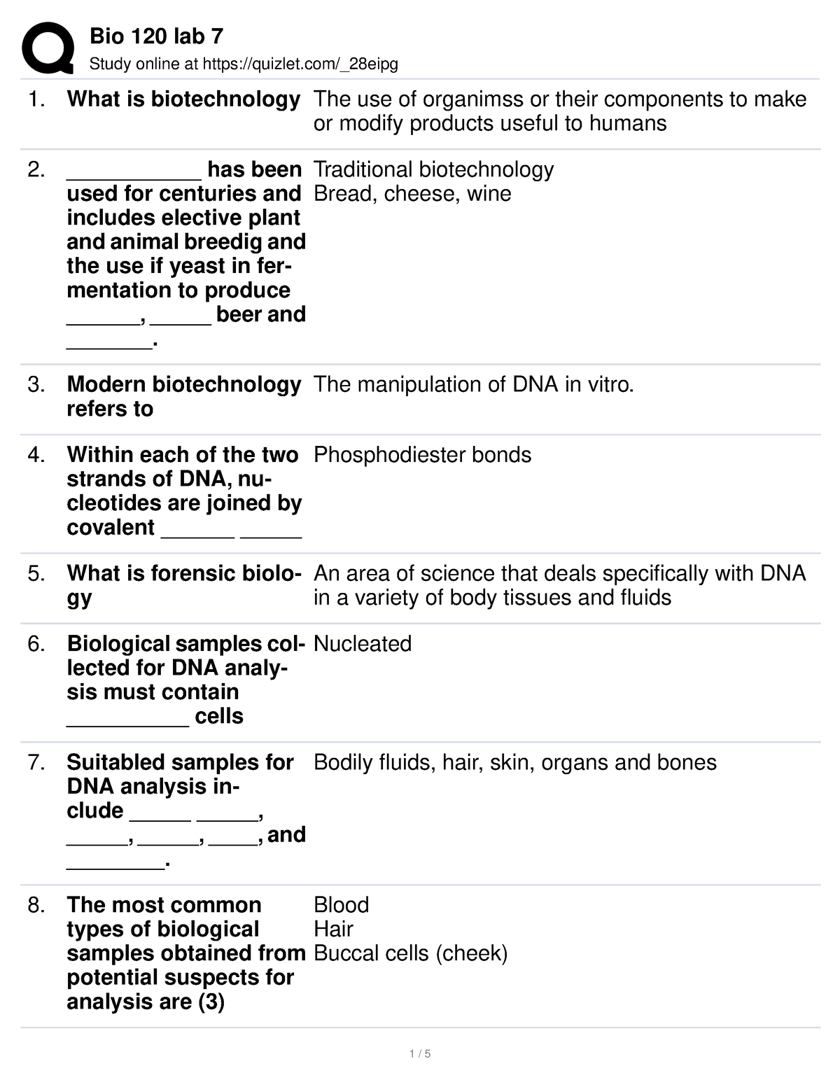 Bio 120 lab 7 flashcards Study online at quizlet/_28eipg What is