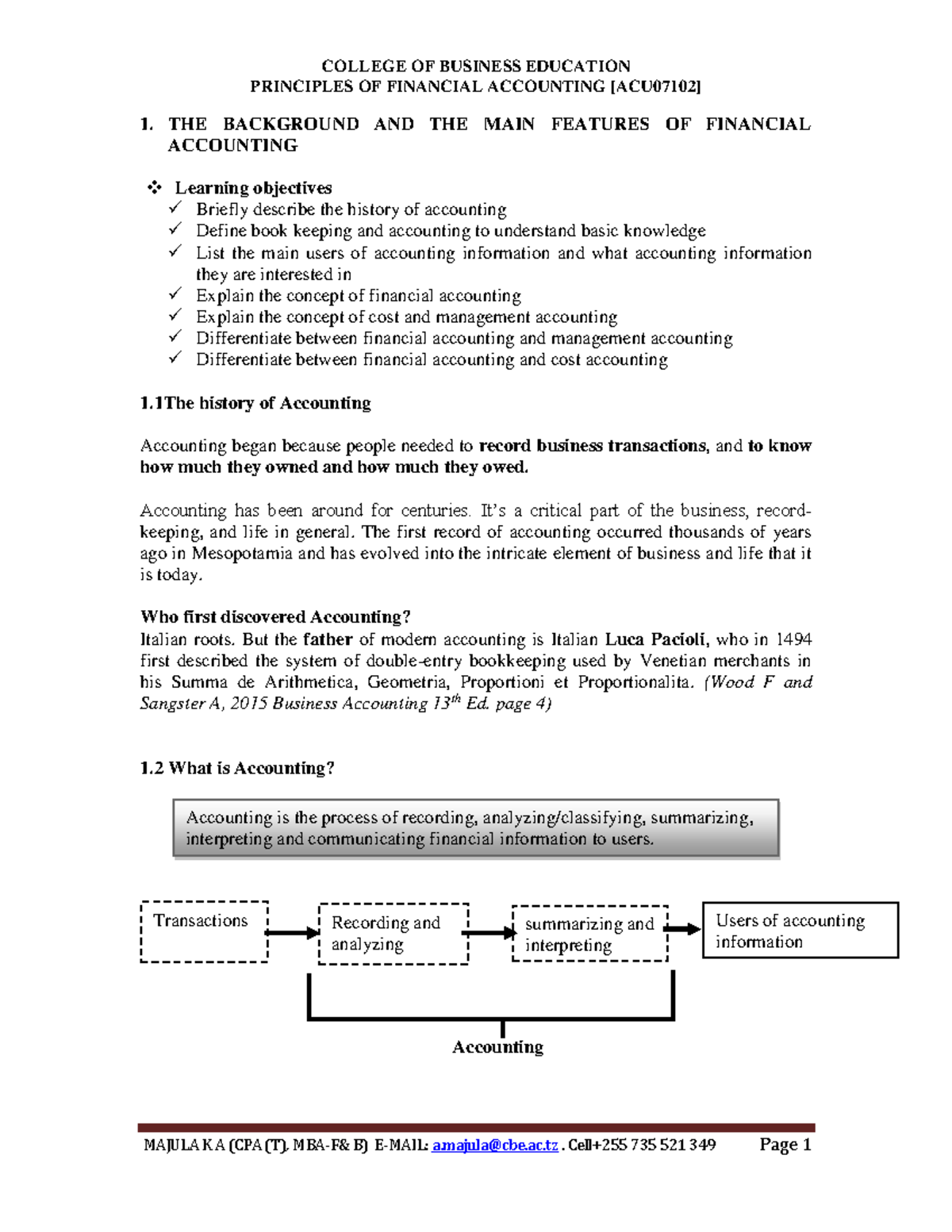 1.0 Lecture notes on Principles of Financial Accounts - PRINCIPLES OF ...