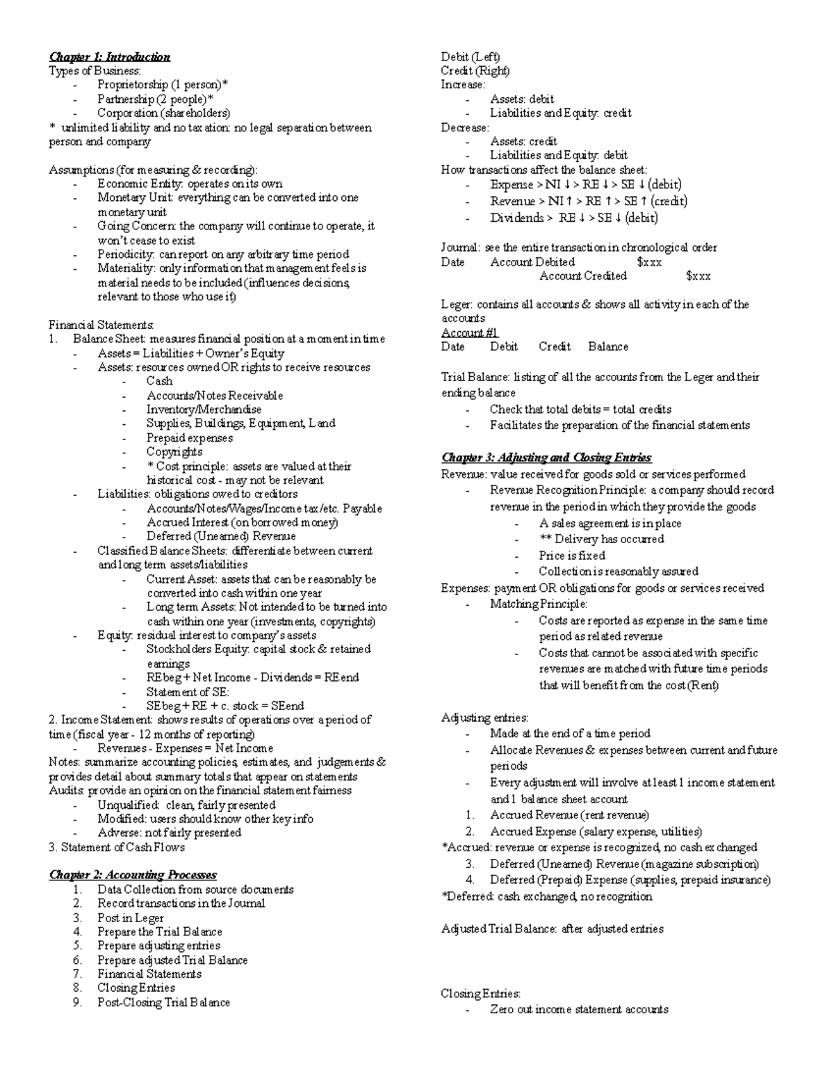Crib Sheet (1-4) - Chapter 1: Introduction Types of Business ...