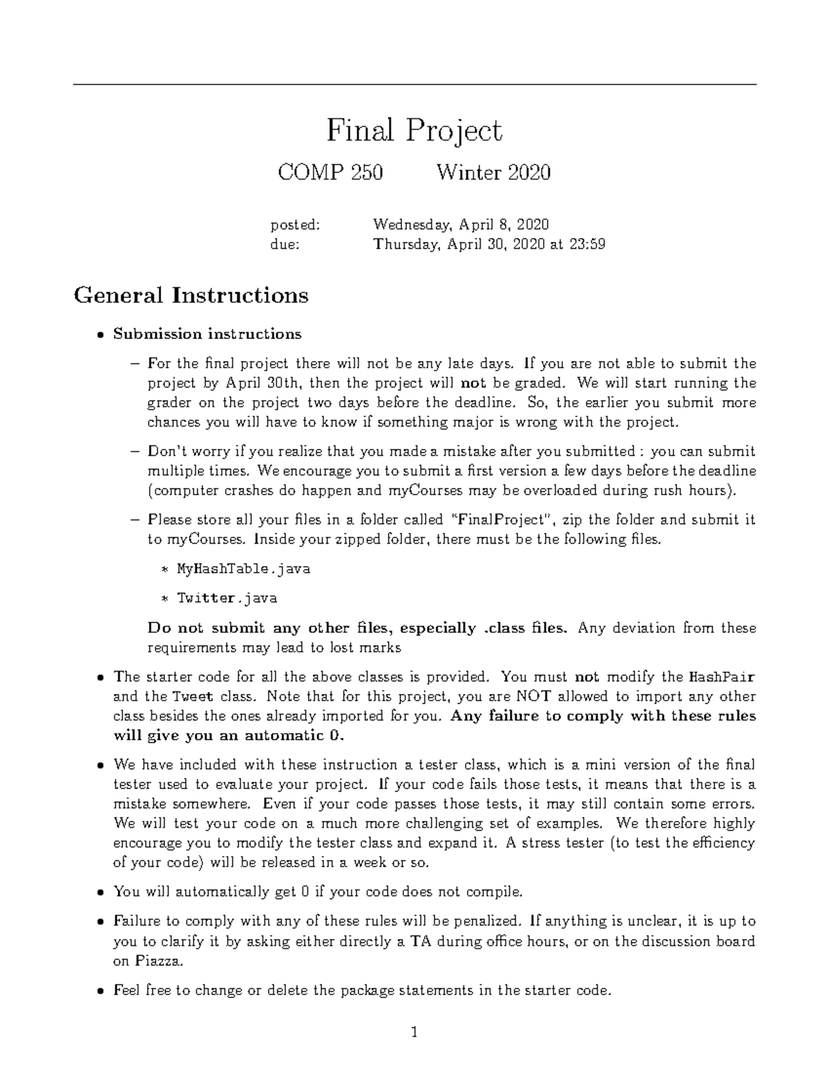 COMP250 Winter 2020 Final Project - Final Project COMP 250 Winter 2020 ...