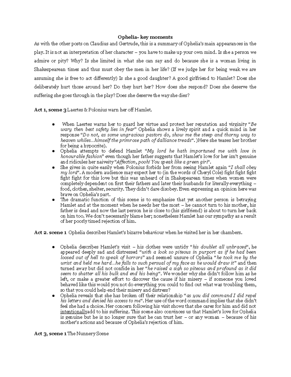 Ophelia key moments It is not an interpretation of her character