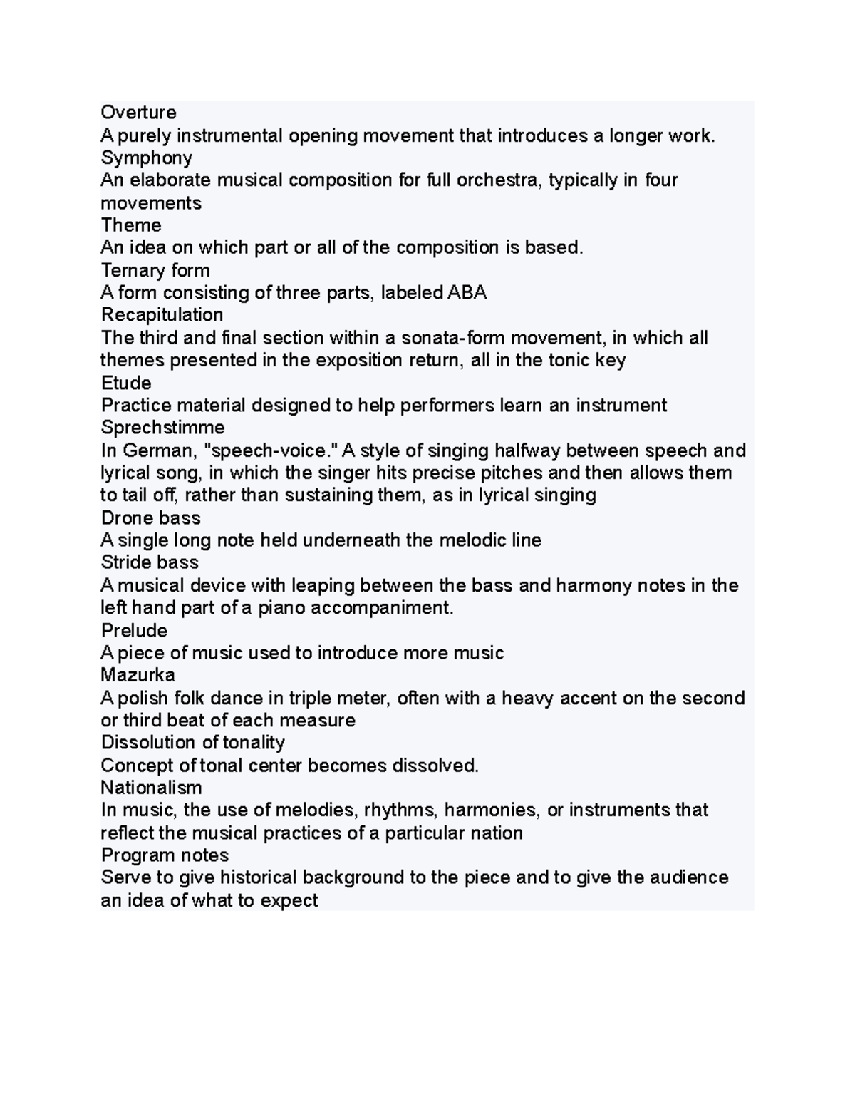Music 9 - Lecture notes to study - Overture A purely instrumental ...