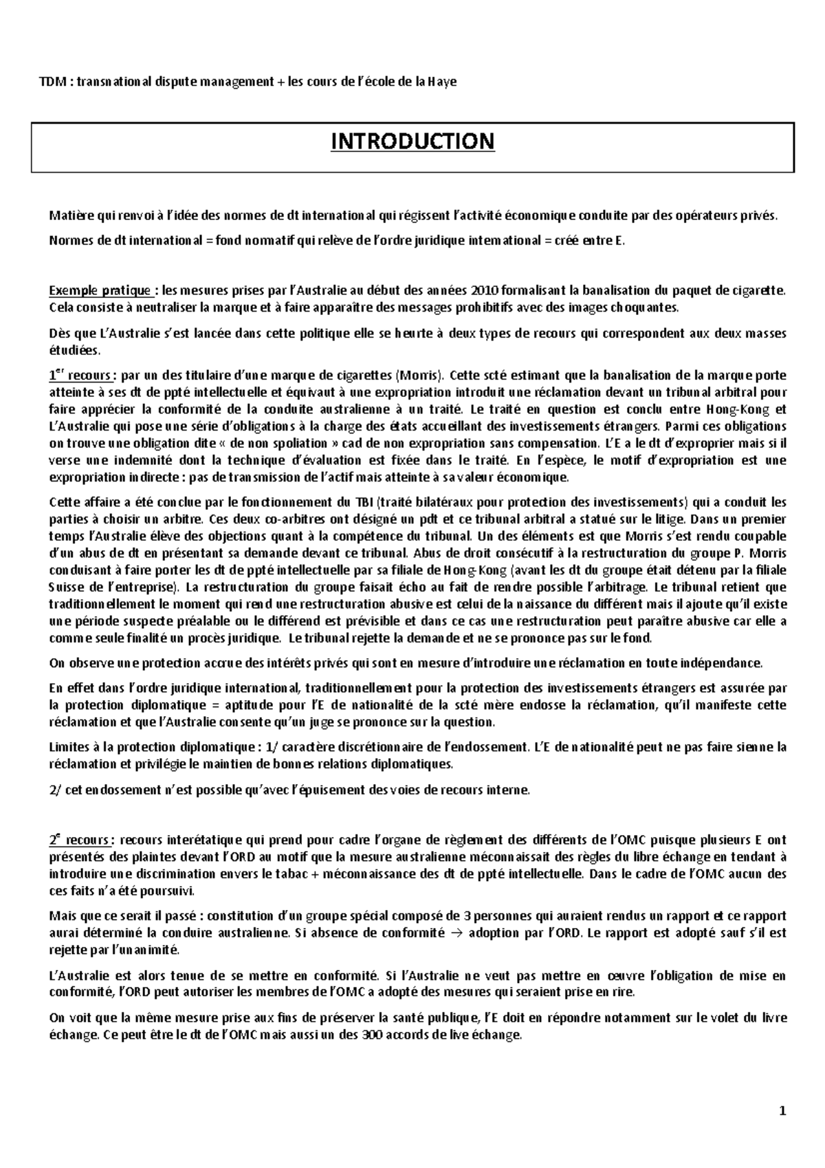 CM DIE Cours DIE TDM transnational dispute management + les cours