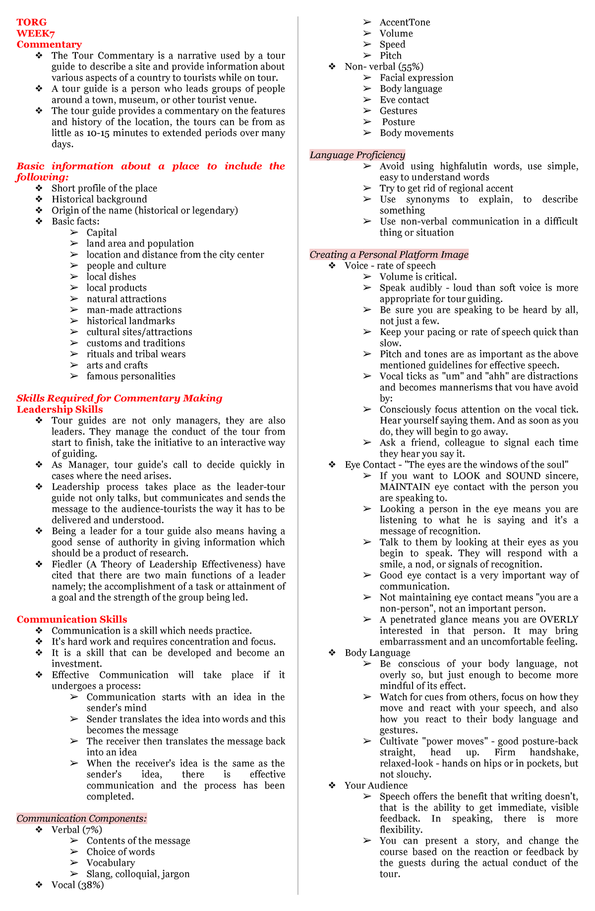 TORG midterm - Reviewer - TORG WEEK Commentary The Tour Commentary is a ...