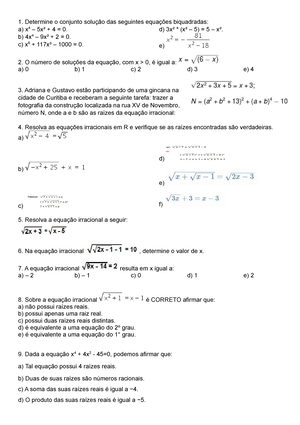 Quiz matemático 12: equação biquadrada (ou de grau 4)