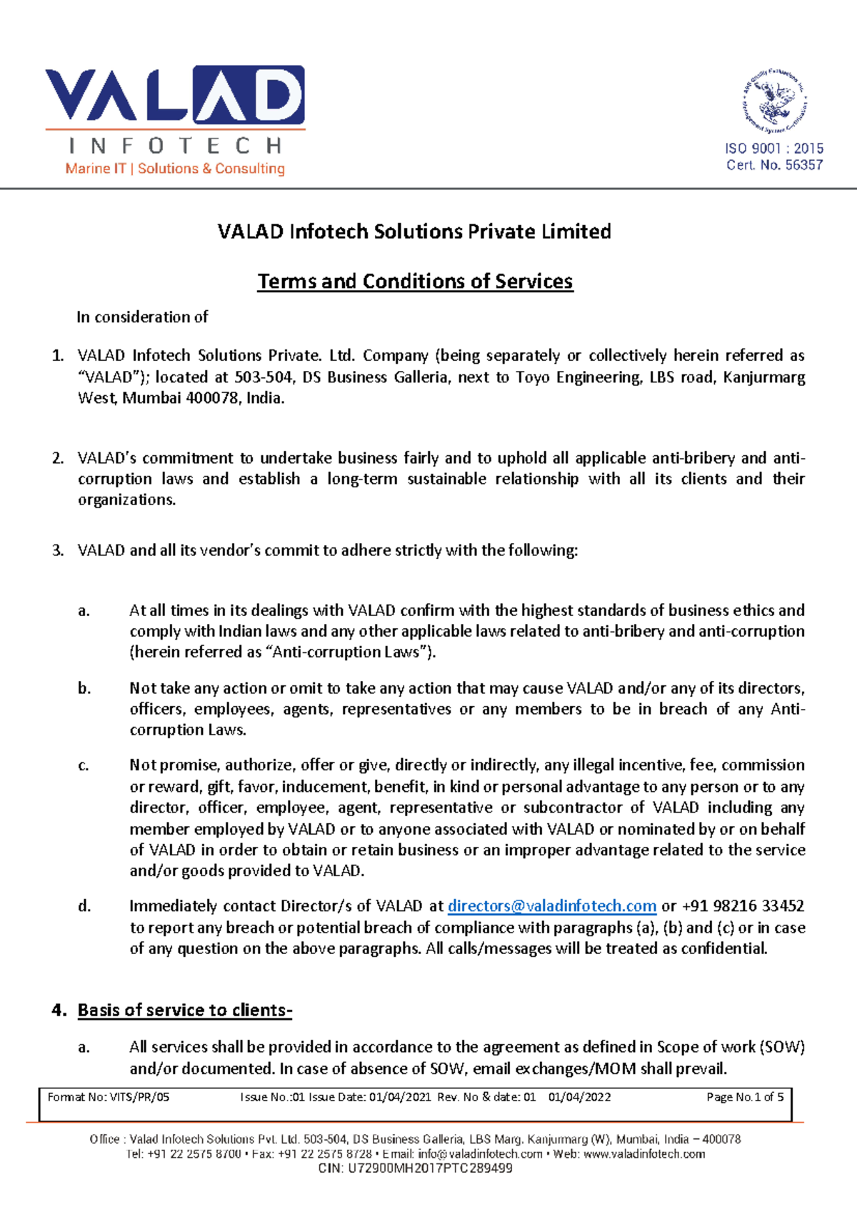 Valad Terms & Condition - VALAD Infotech Solutions Private Limited ...