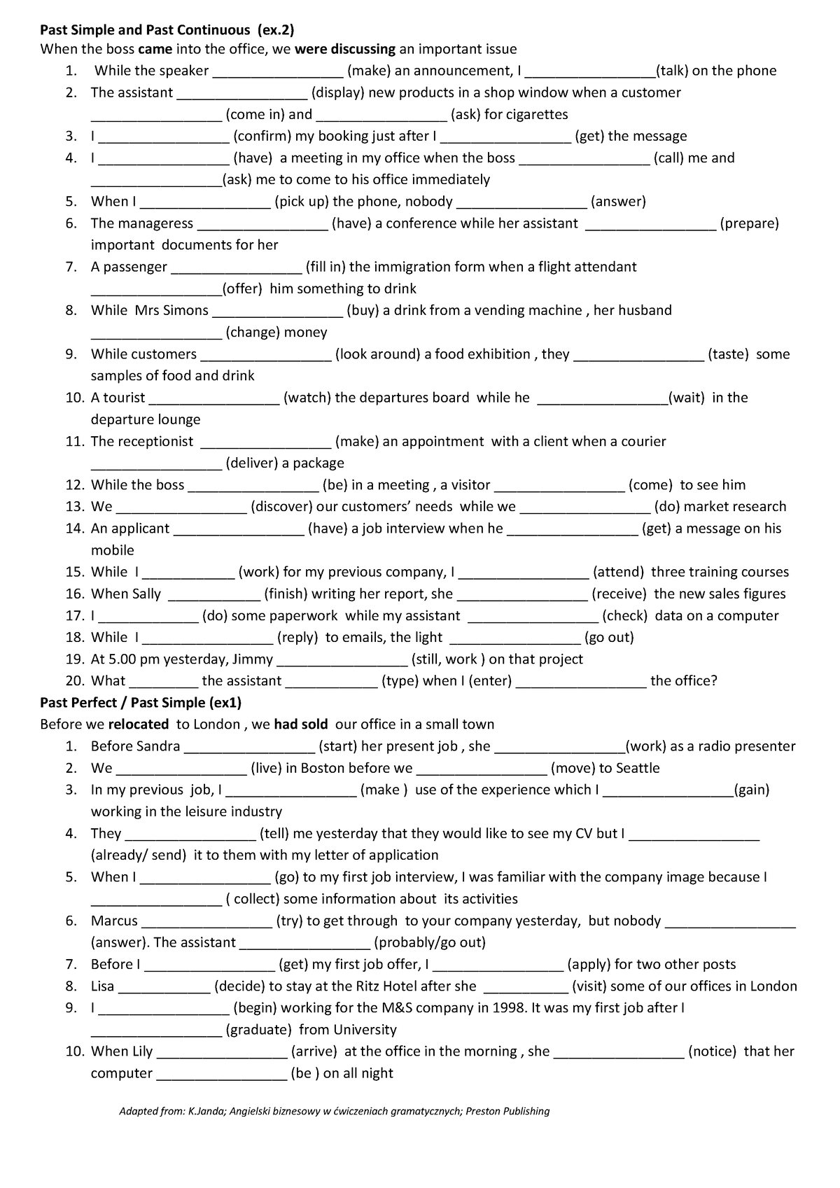 1 handout in class - past tenses Ang Biz pp49 - 55 - Past Simple and ...