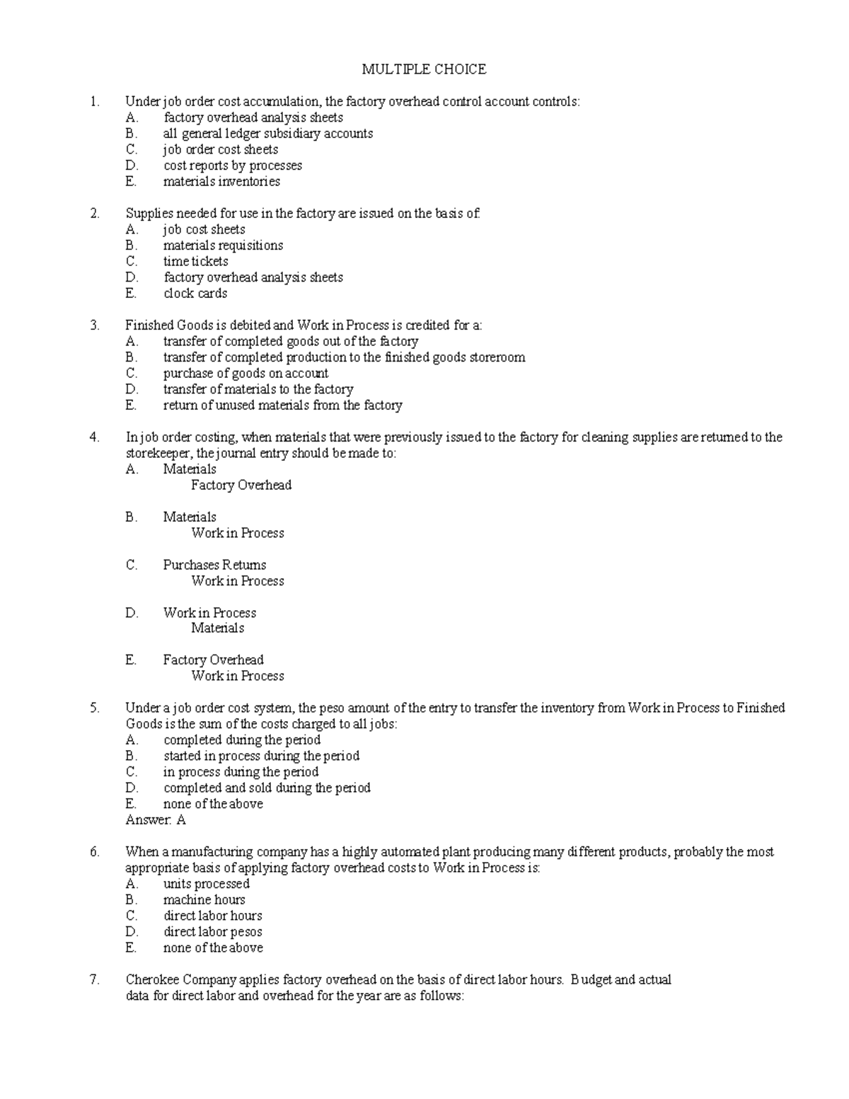 Costacc Module 3 QUIZ SET A - MULTIPLE CHOICE Under job order cost ...