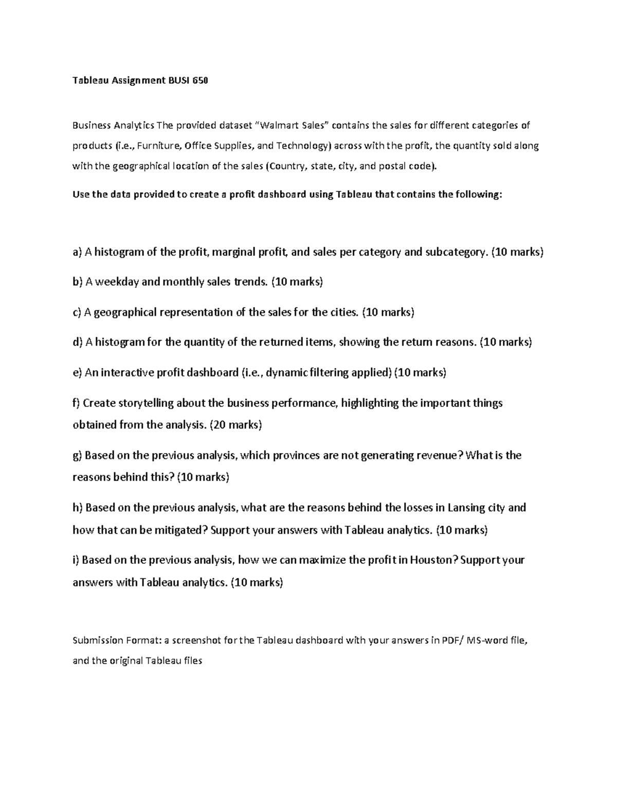 Tableau Assignment BUSI 650 - , Furniture, Office Supplies, and ...