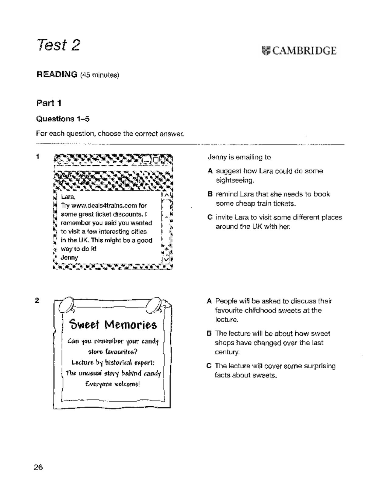 Practice TEST 2 - aaaaaa - Test 2 CAMBRIDGE READING (45 minutes) Part 1 ...