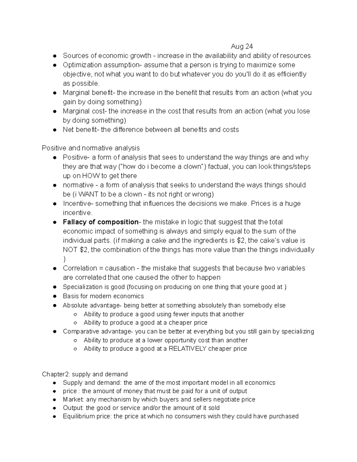 ECON 150 - Lecture notes - Aug 24 Sources of economic growth - increase ...