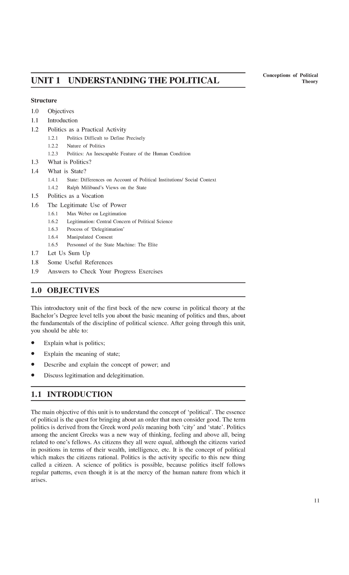 Unit-1 - Poltical - Conceptions of Political UNIT 1 UNDERSTANDING THE ...