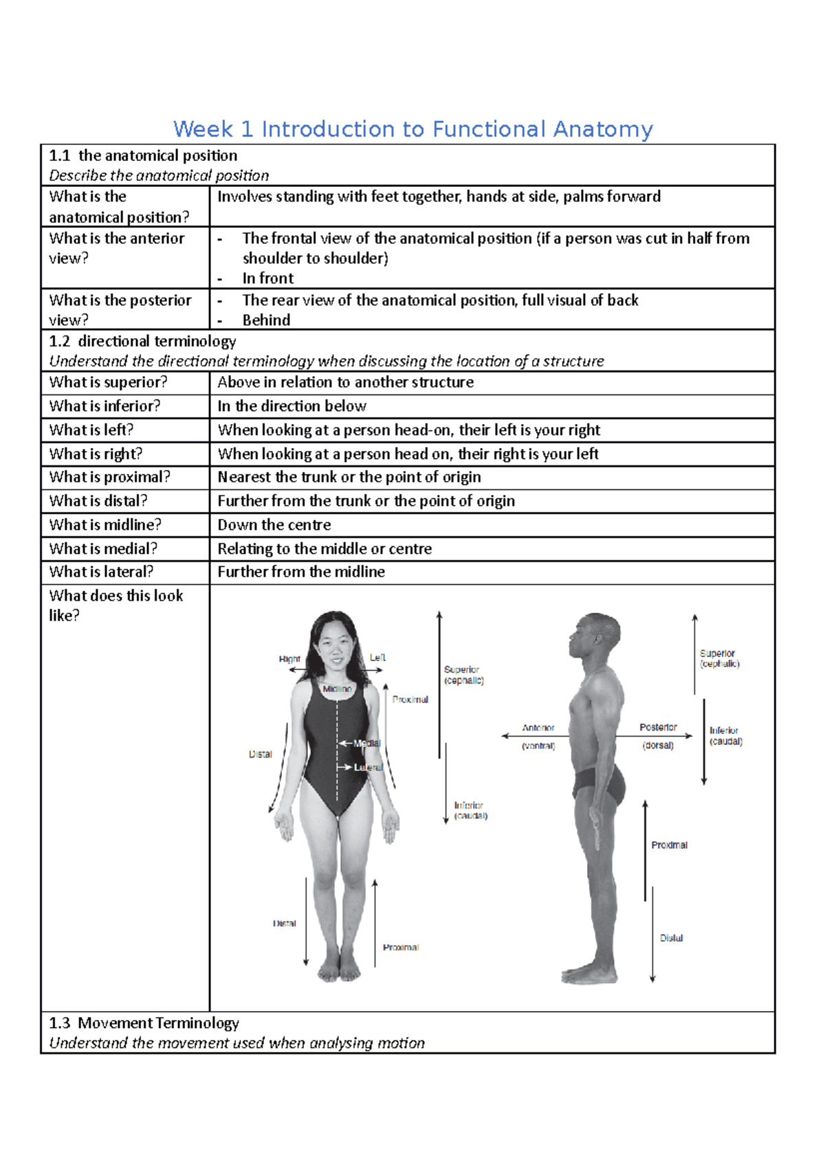 Week 1 Introduction to Functional Anatomy - Moving arms forward ...
