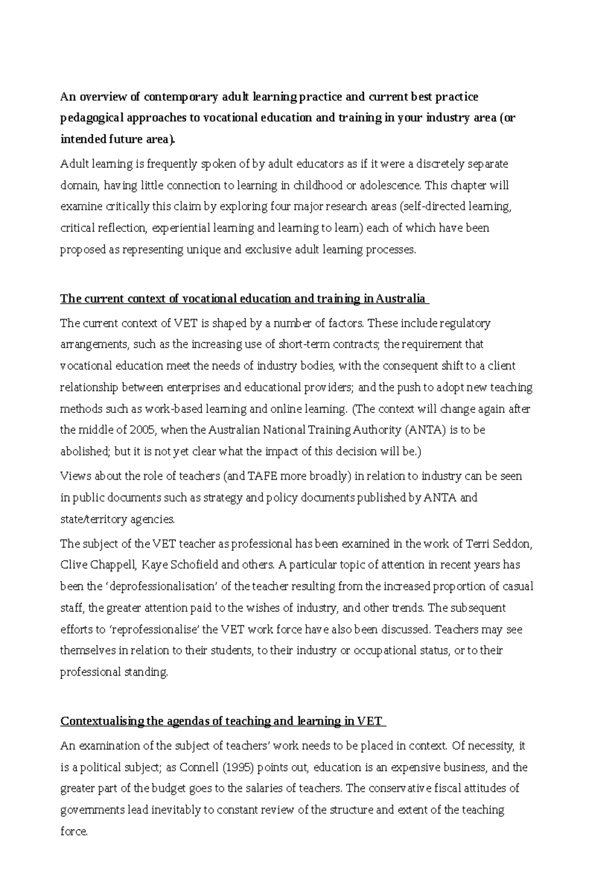 Task 1 - Task 1 - An overview of contemporary adult learning practice ...