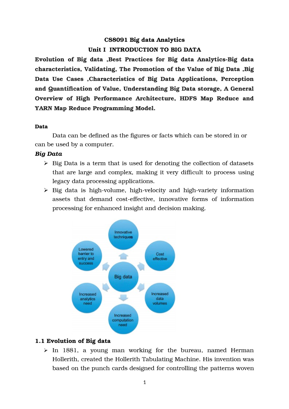 Unit 1 - HCI - CS8091 Big Data Analytics Unit I INTRODUCTION TO BIG ...