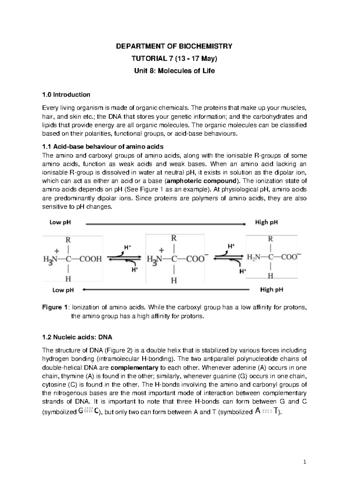 Tut 7 Pre-tut work 2024 MEMO S - DEPARTMENT OF BIOCHEMISTRY TUTORIAL 7 ...