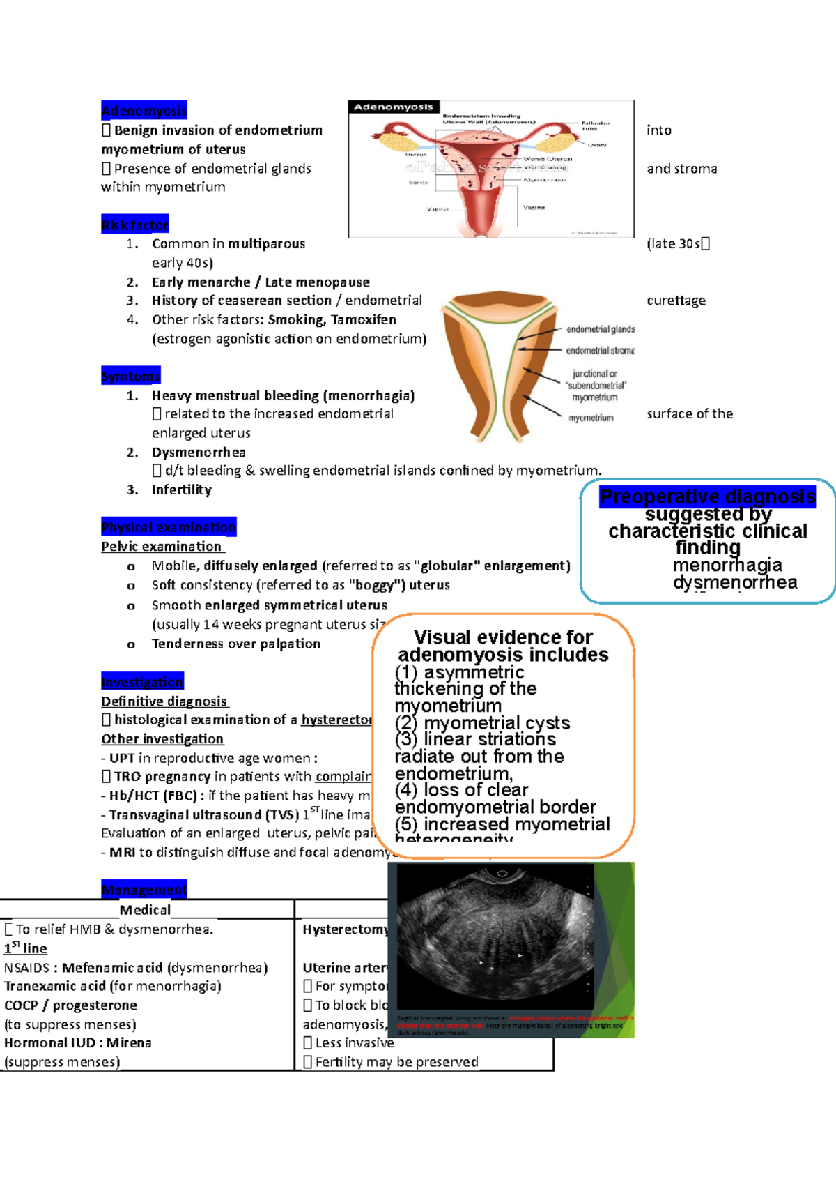 Adenomyosis - Adenomyosis 🠀 Benign invasion of endometrium into ...