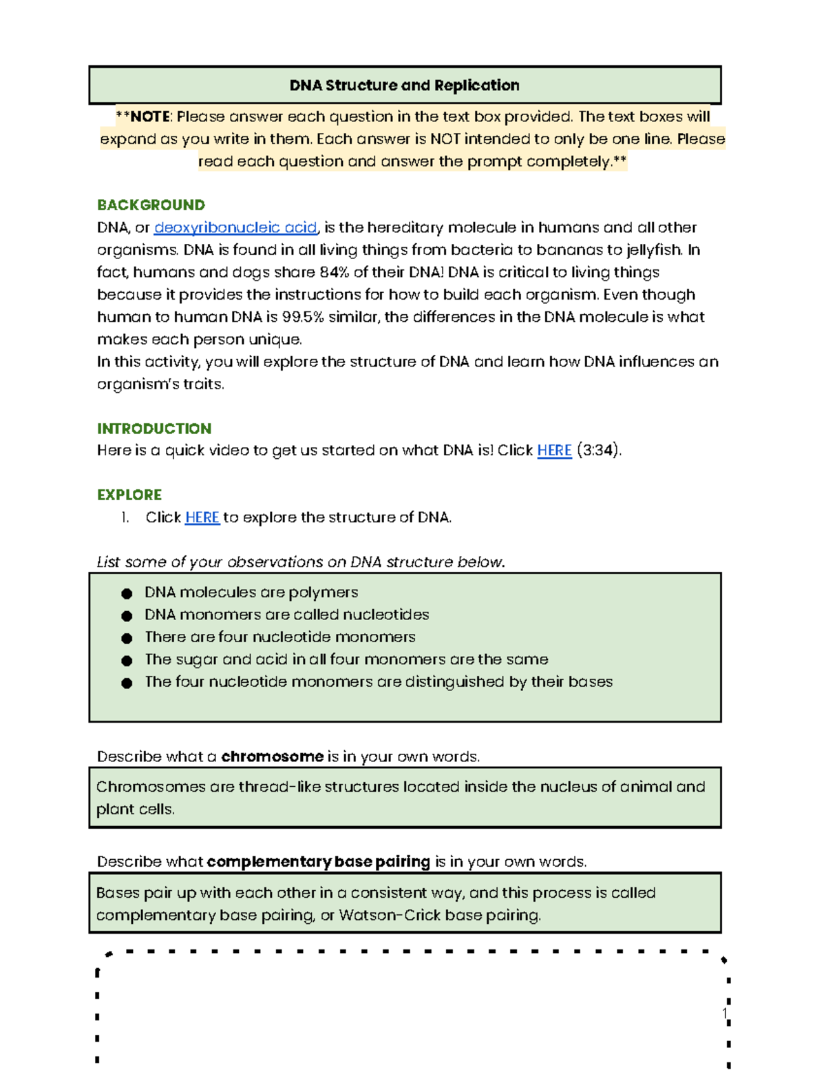 Copy of DNA Structure Lapcs - DNA Structure and Replication NOTE ...