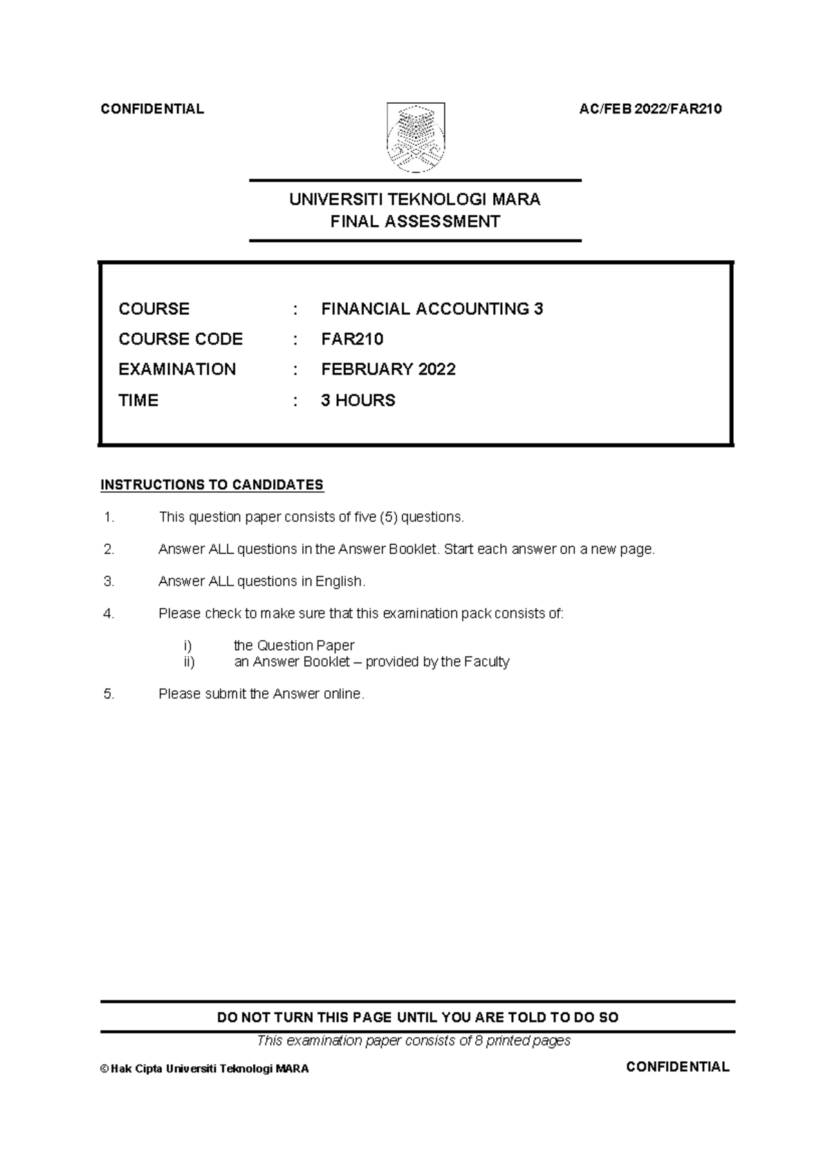 FAR210 FEB2022 FINAL ASSESSMENT QUESTION - UNIVERSITI TEKNOLOGI MARA ...