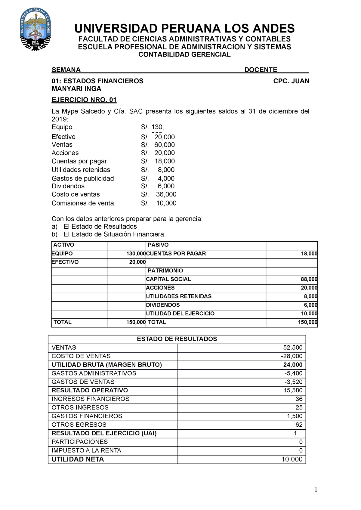 Caso Practico Estados Financieros Contabilidad Gerencial Upla Studocu ...