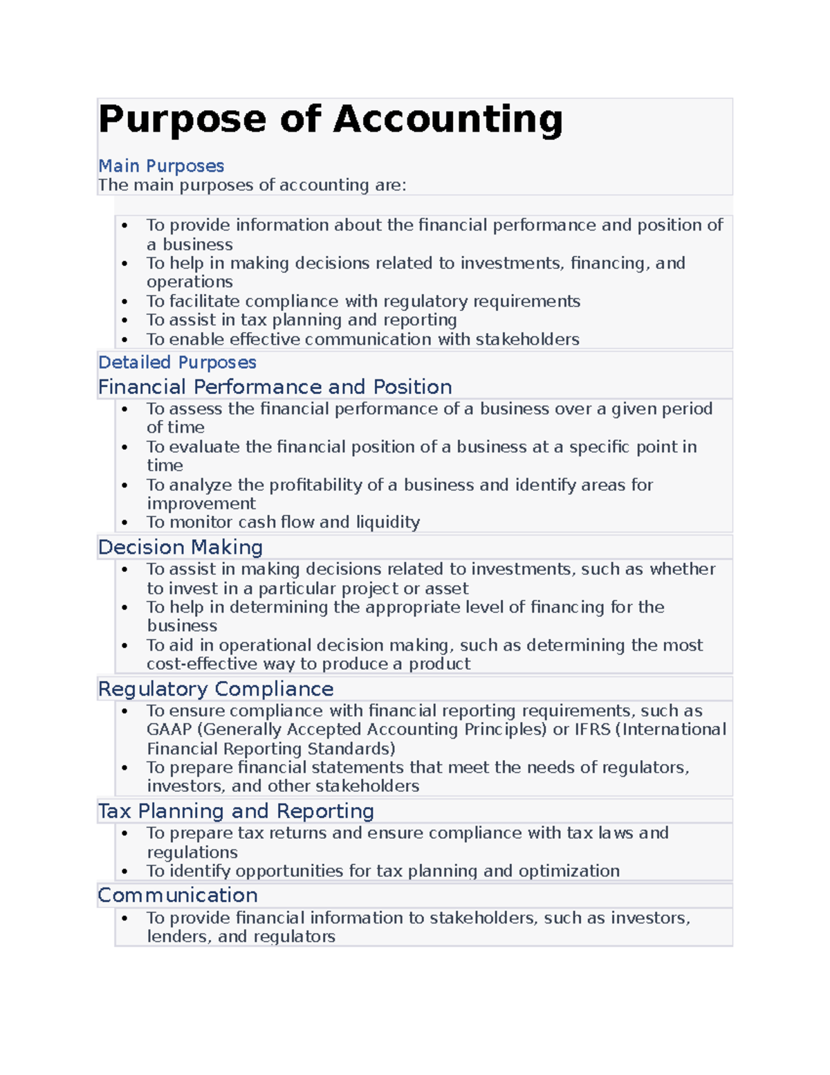 Accounting Notes 2 - Purpose of Accounting Main Purposes The main ...