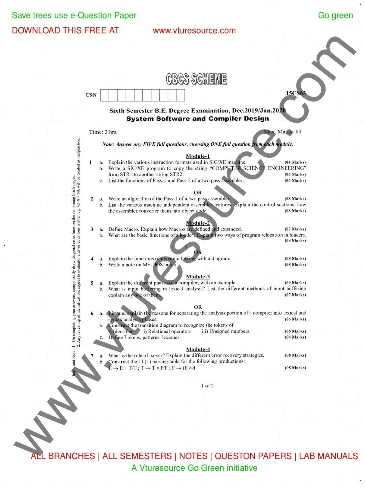 Jan-2020 15CS63 - Question Paper - Bachelor of engineering - Studocu