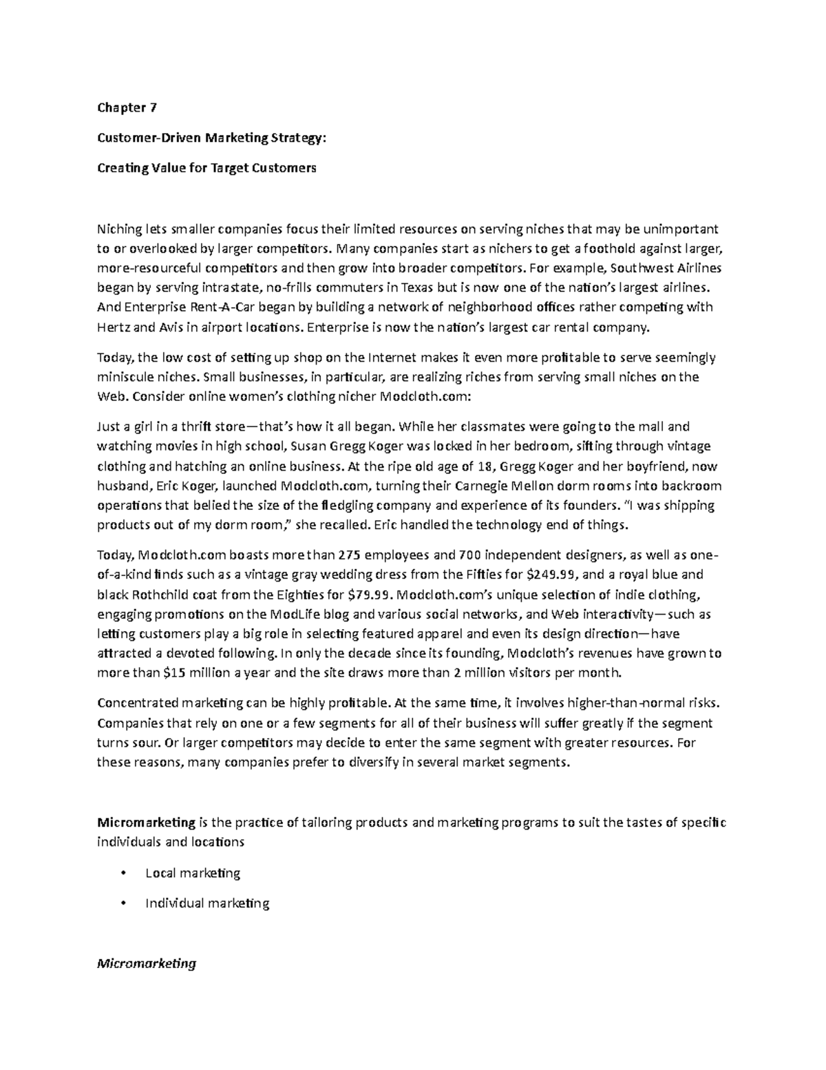 Chapter 7h - Lecture notes 7 - Chapter 7 Customer-Driven Marketing ...