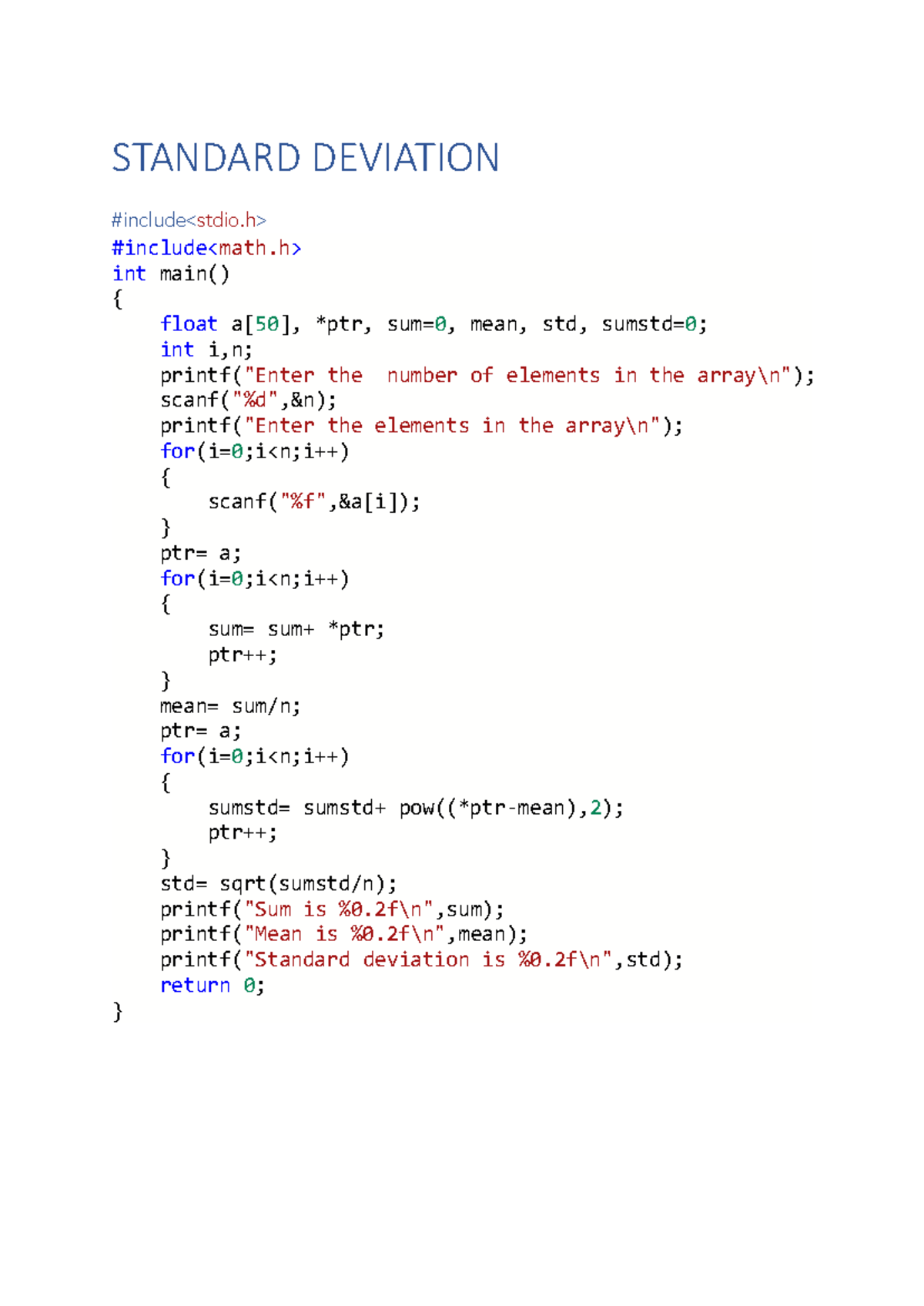 Ccp codes - all the best - STANDARD DEVIATION #include #include int ...