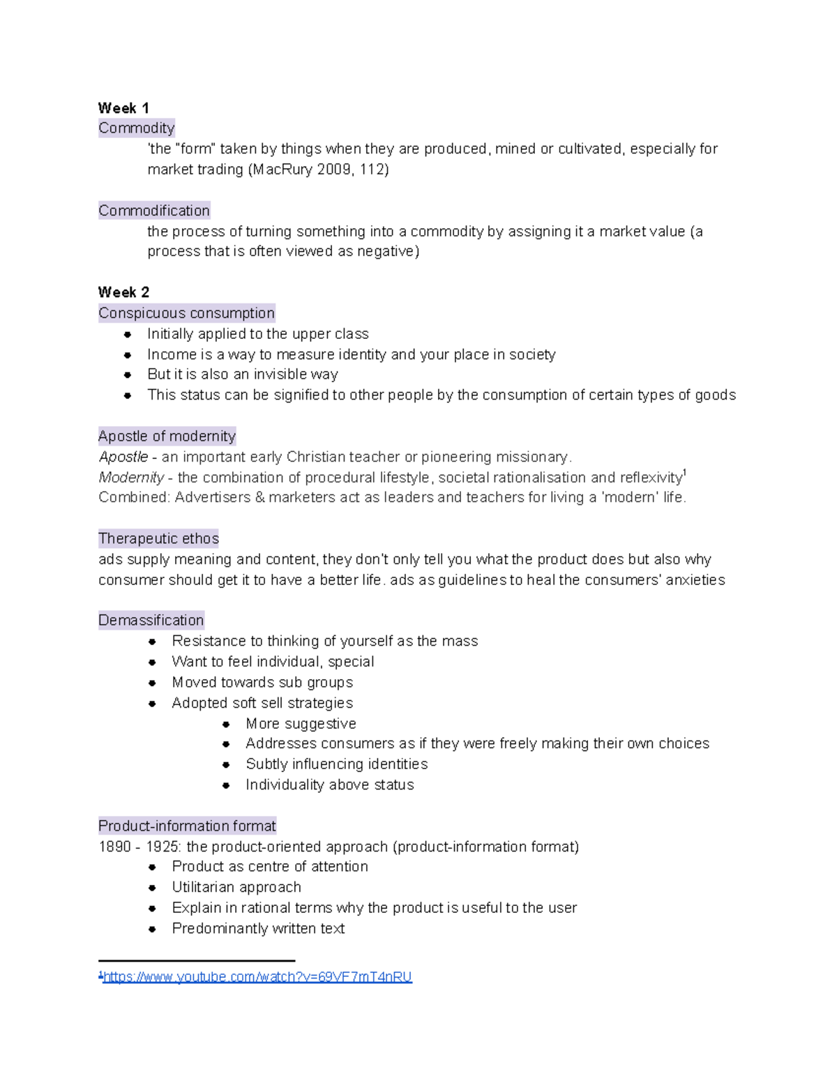 Comms 104 definitions - Week 1 Commodity ‘the “form” taken by things ...