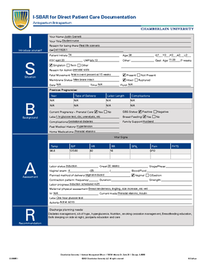 Isbar gestational diabetes - 12-200085 ©2021 Chamberlain University LLC.  All rights reserved. - Studocu