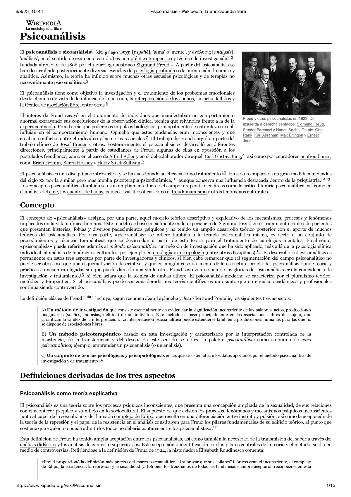 Psicoanálisis - Resumen Psicoanalisis - Freud Y Otros Psicoanalistas En ...