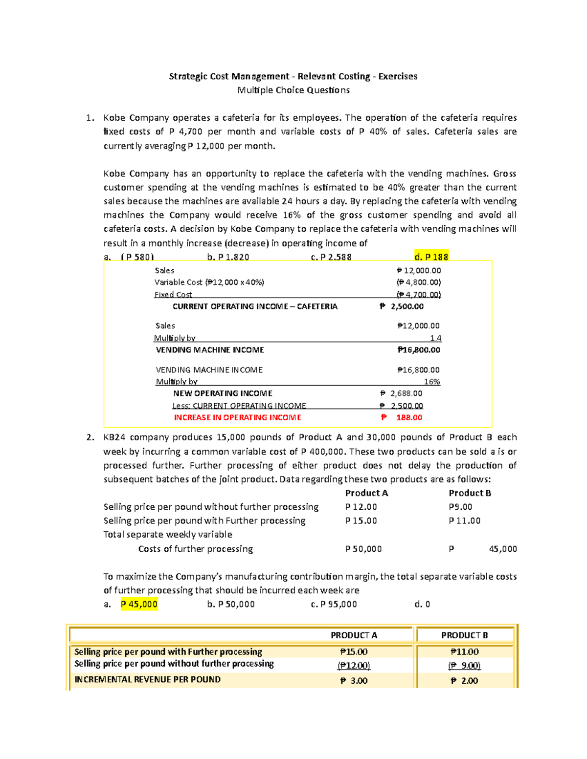 Relevant Costing E1 - Strategic Cost Management - Relevant Cosing ...