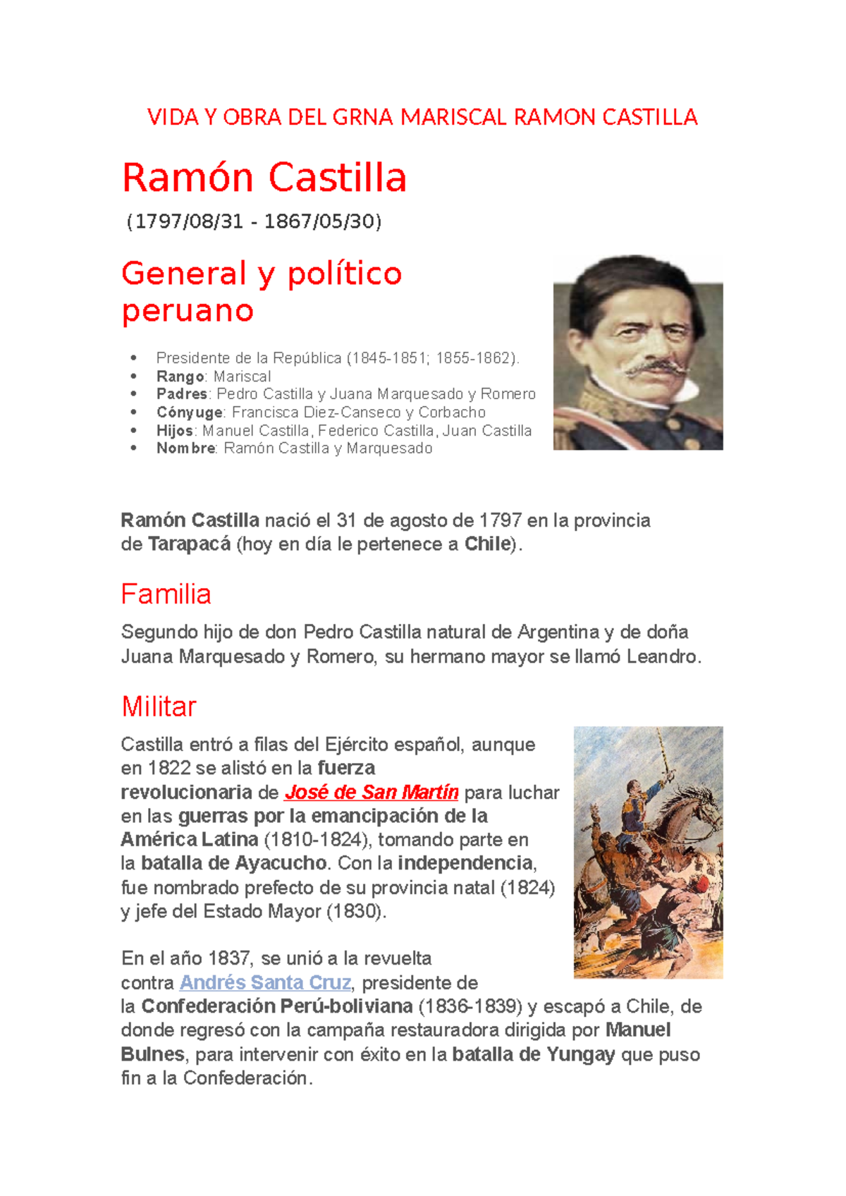 VIDA Y OBRA DEL GRNA Mariscal Ramon Castilla - VIDA Y OBRA DEL GRNA ...