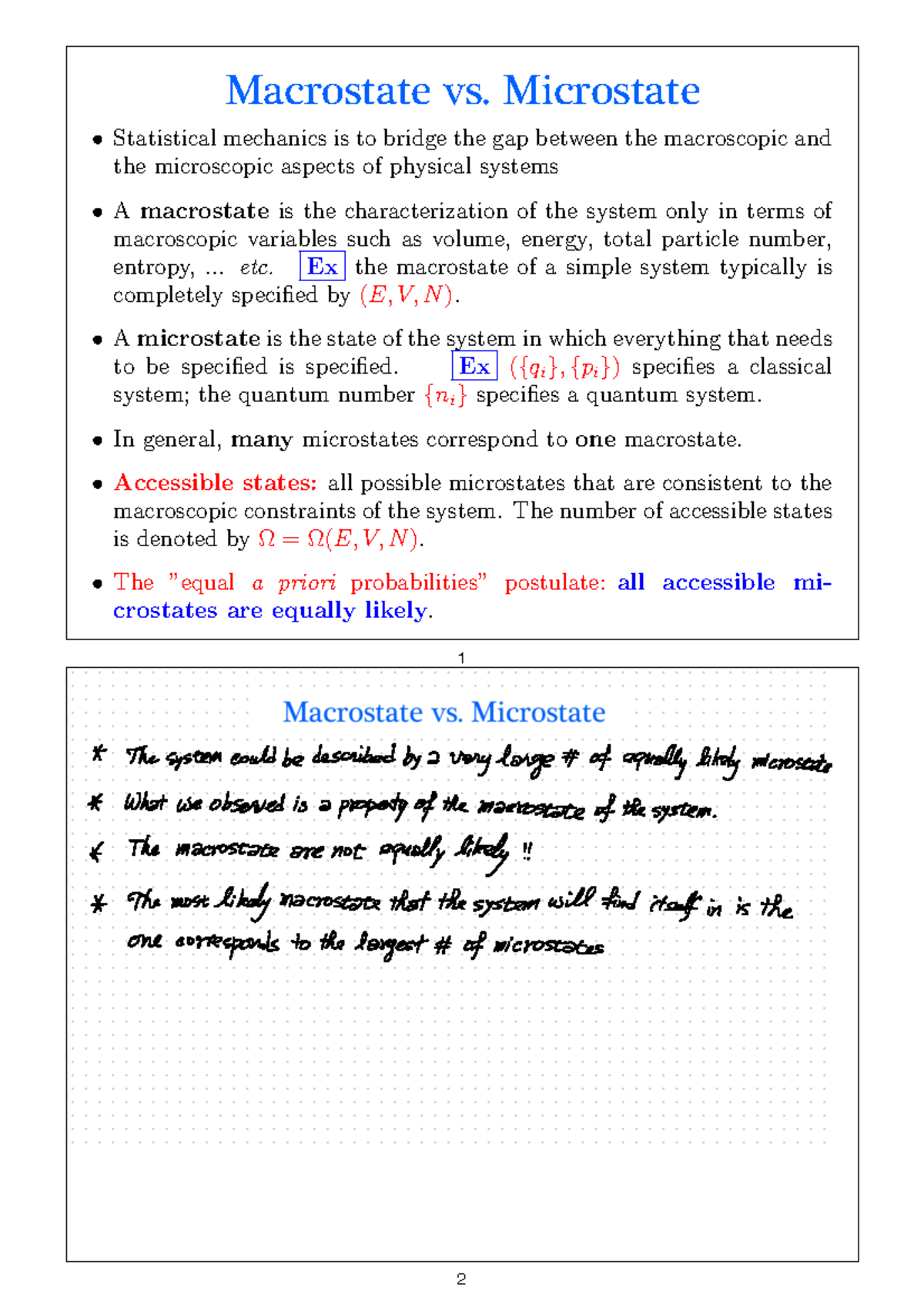 Statistical Mechanics 2021 Fall Lec020929 Macrostate vs. Microstate