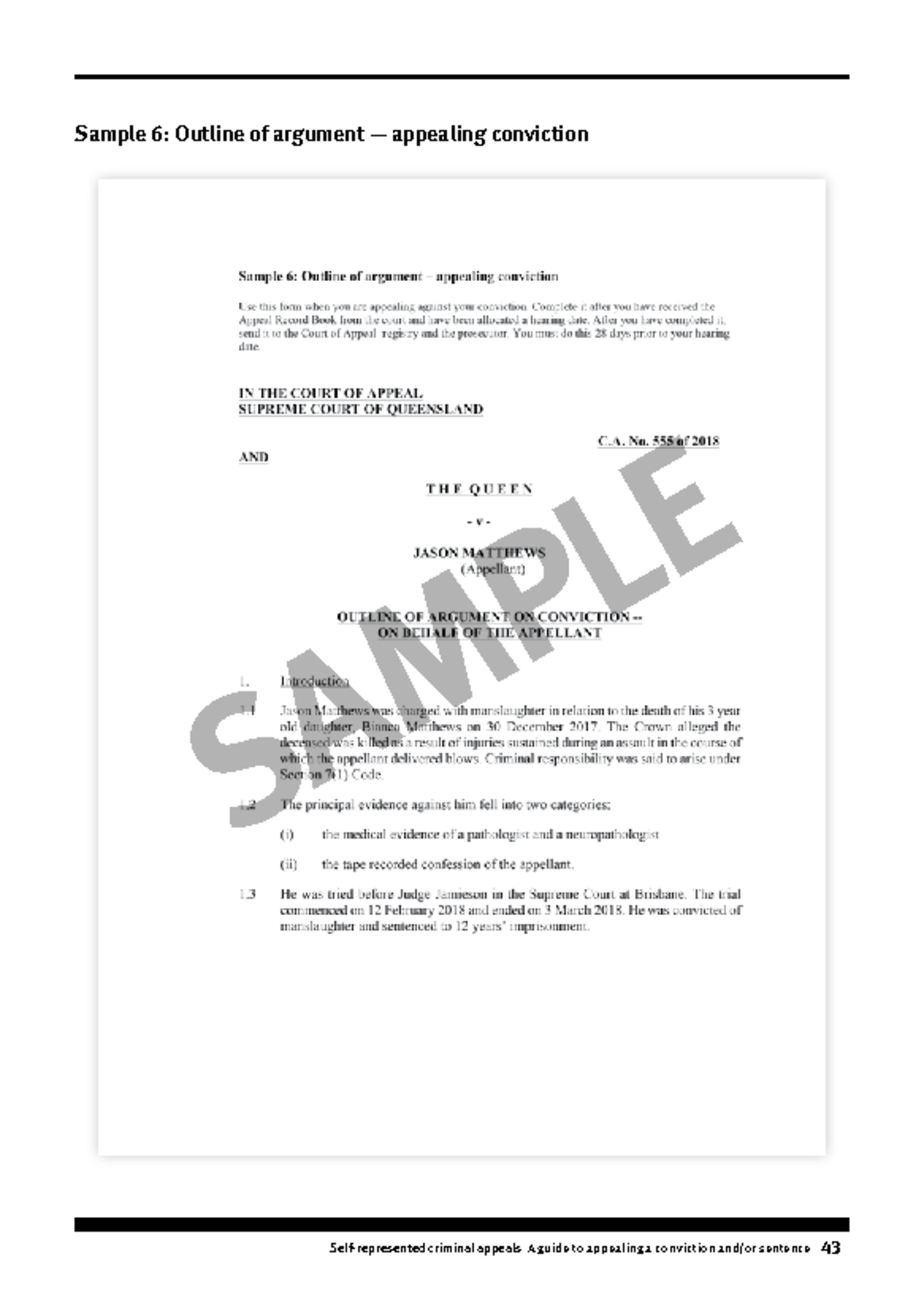 Appeal conviction example LLB303 Sample 6 Outline of argument