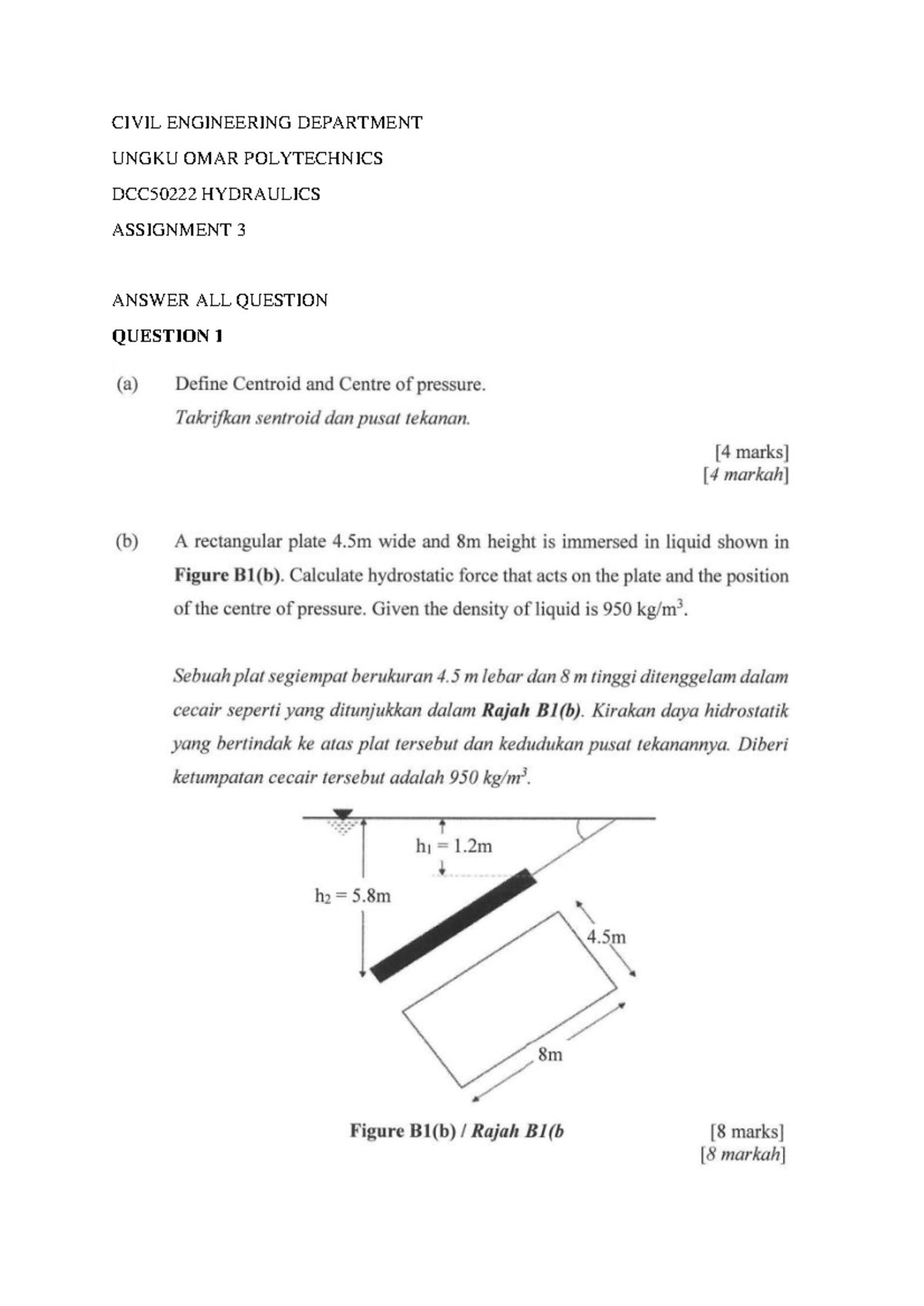Assignment 3 - Hydraulics - Diploma in civil engineering - CIVIL ...