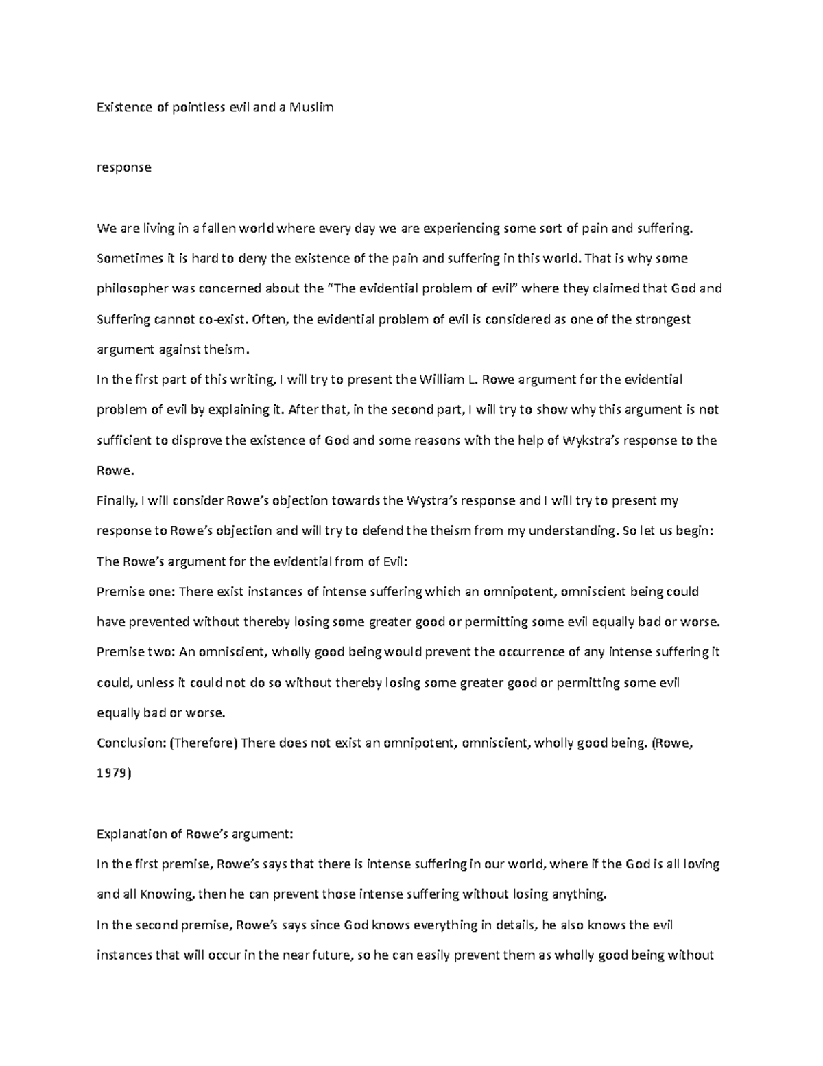 Existence of pointless evil and a Muslim - Existence of pointless evil ...